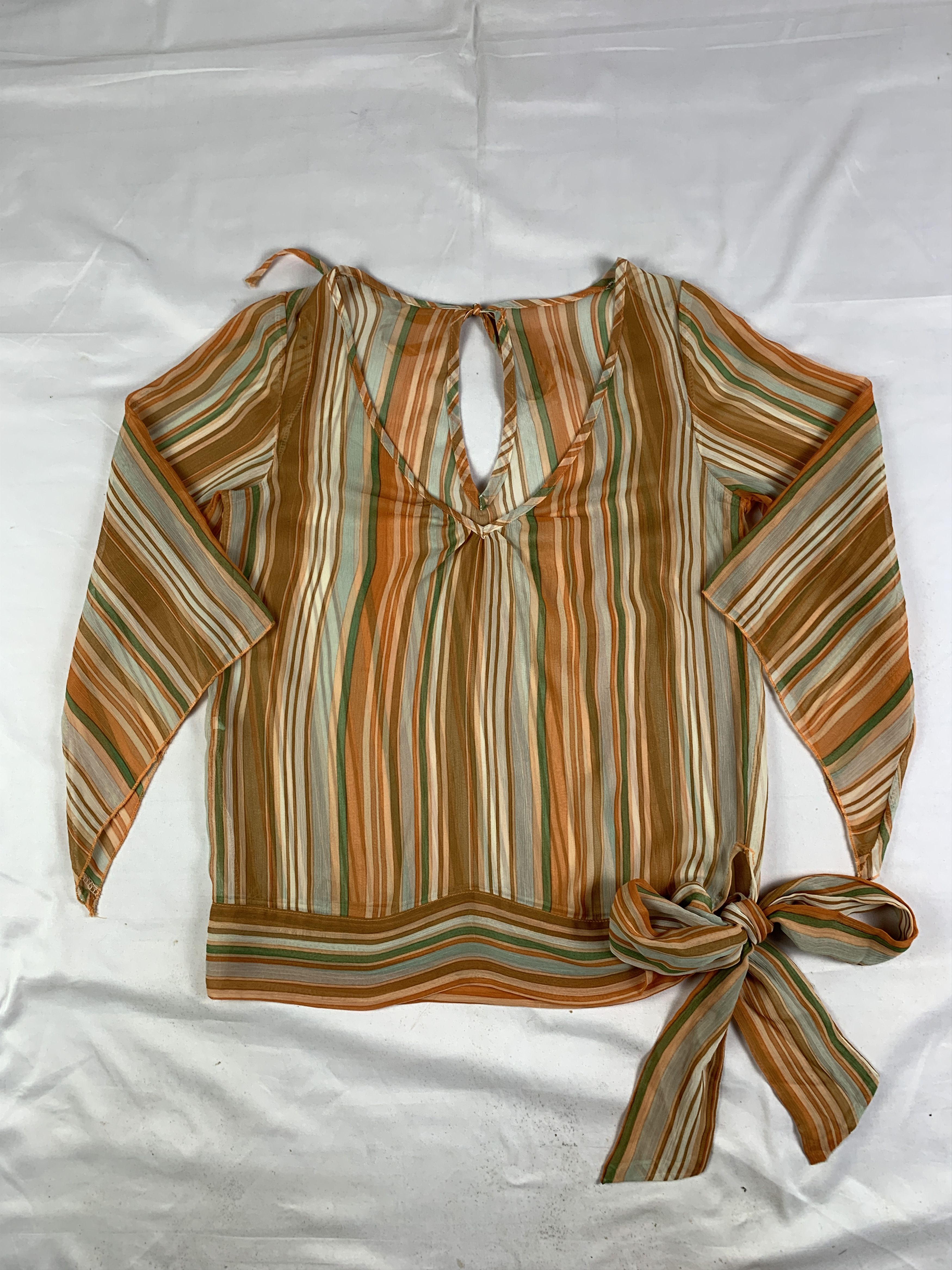 Japanese Brand 2000s Stripes Lace Ribbon Mesh Blouse (M) Size M / US 6-8 / IT 42-44 - 1 Thumbnail
