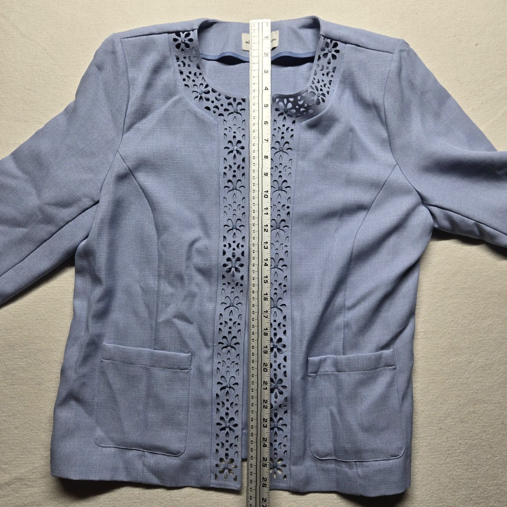 Vintage Alfred Dunner Blue Floral Embroidered Coat Jacket 12 Womens 3/4 Sleeve Adult Size XL / US 12-14 / IT 48-50 - 7 Thumbnail