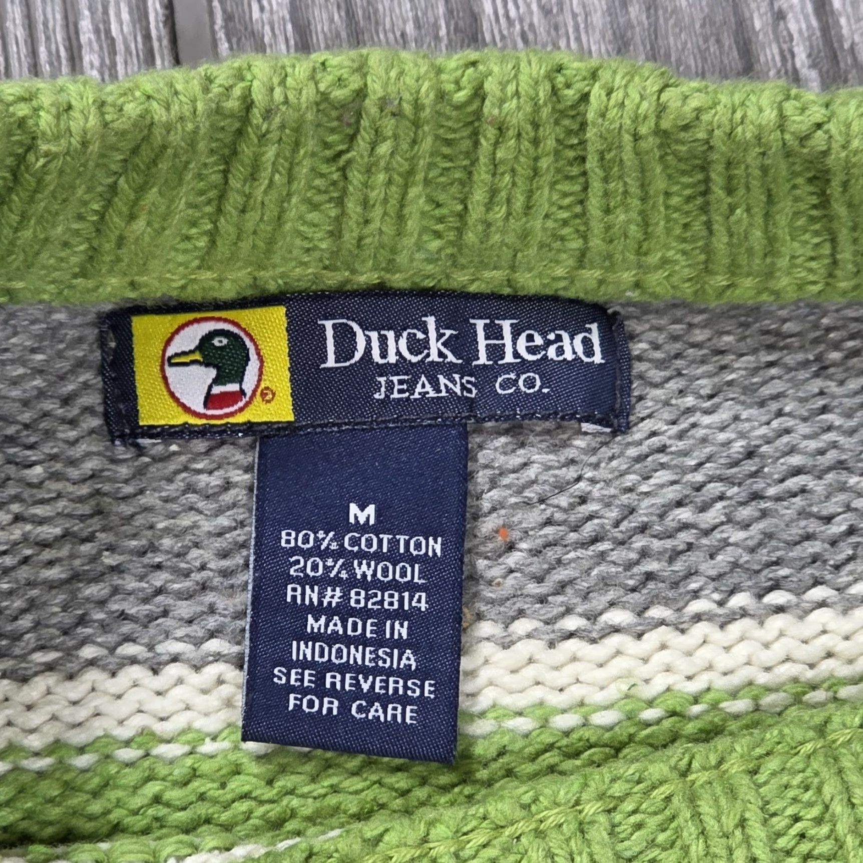 Vintage Duck Head Men’s M Green gray Striped Wool Blend Pink Logo Sweater Crewneck Vintage Size US M / EU 48-50 / 2 - 7 Thumbnail