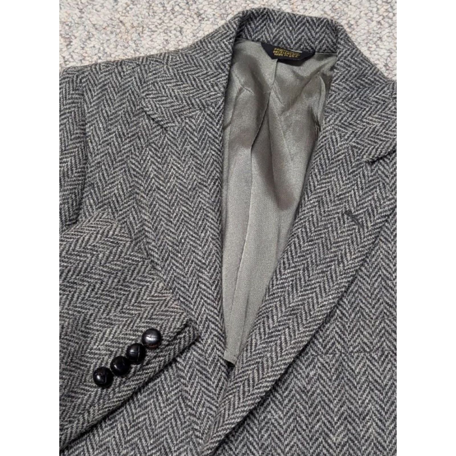 Vintage VINTAGE USA Made TWEED Donegal Wool Gray Herringbone Blazer Jacket IRISH Raconteur 34R Men Wool Tweed Blazer Size 34R - 8 Thumbnail