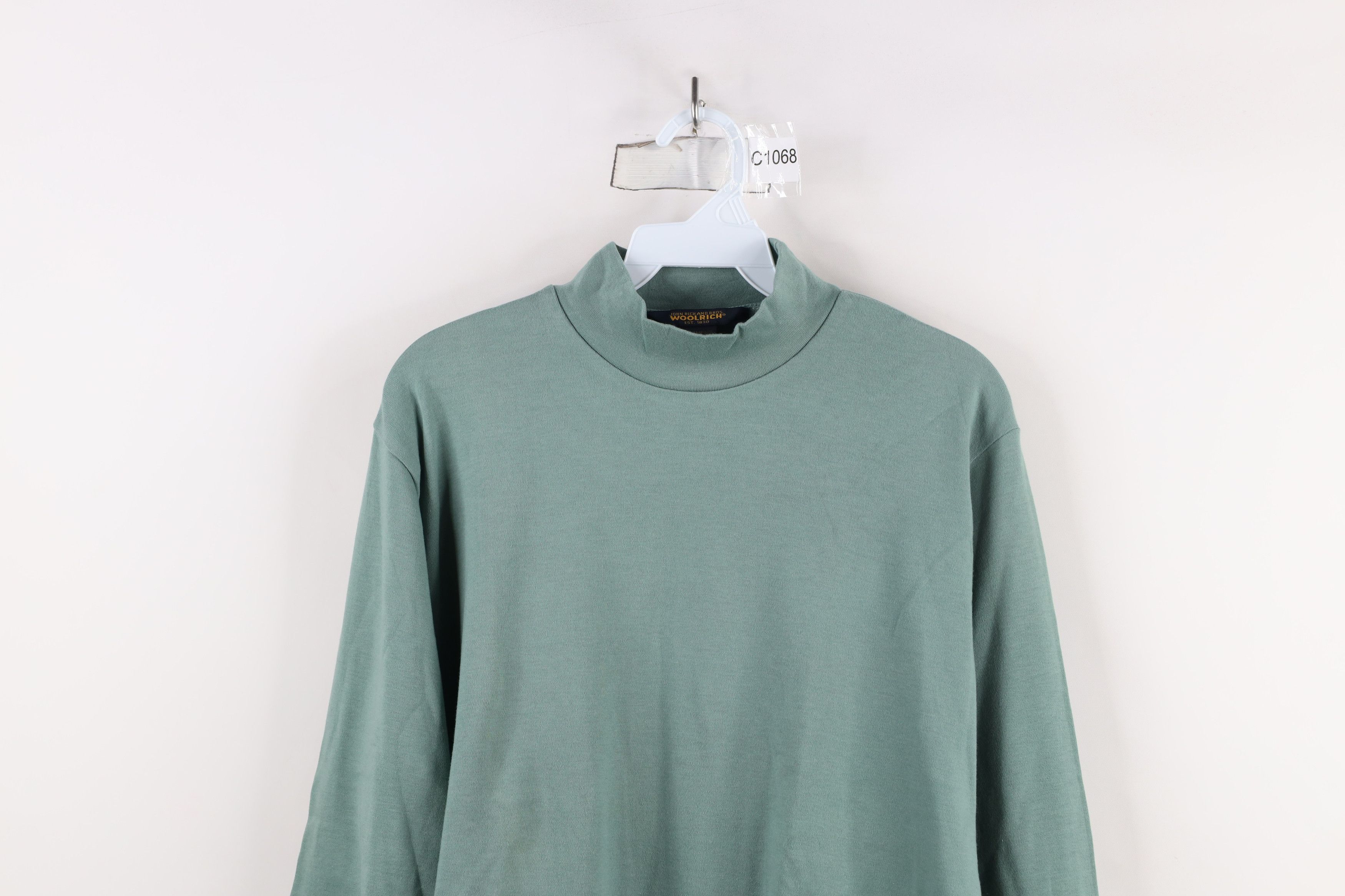 Vintage × Woolrich Woolen Mills Vintage 90s Woolrich Blank Mock Neck T-Shirt Green Cotton Size M / US 6-8 / IT 42-44 - 2 Thumbnail