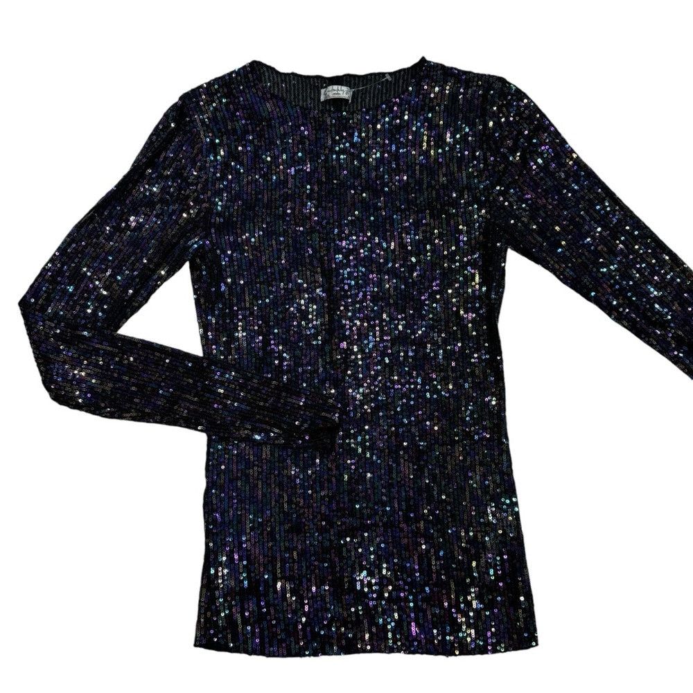 Free People Free People Gold Rush Long Sleeve Sequins Black Combo Top S Size XS / US 0-2 / IT 36-38 - 6 Thumbnail