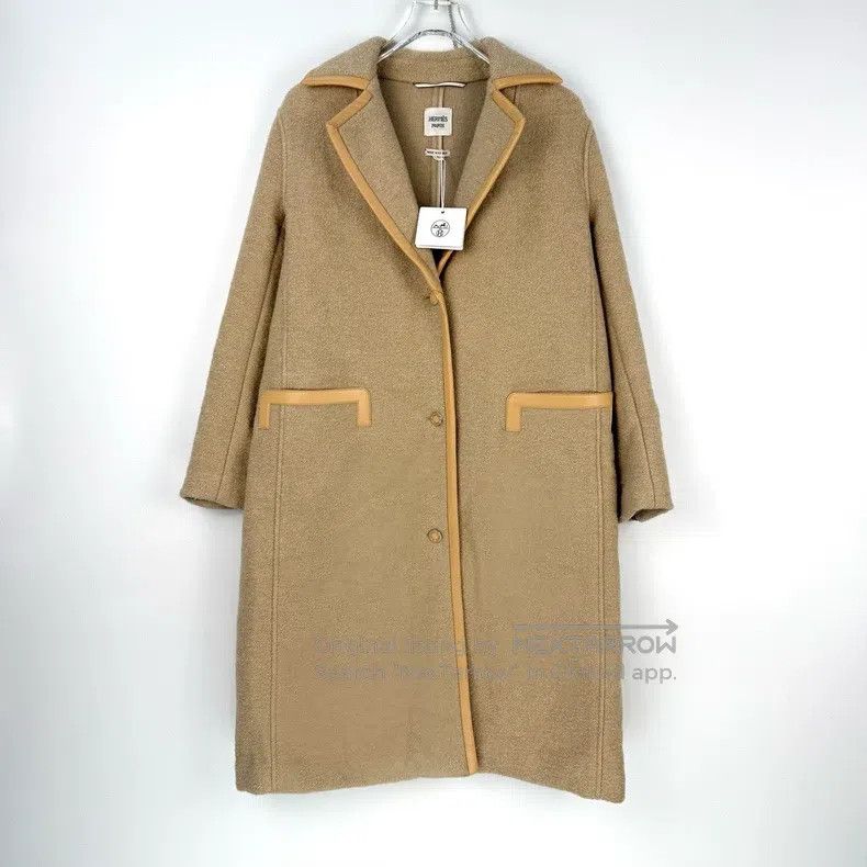 Hermes Hermes Camel Leather Patch Camel Hair Tweed Coat Size XS / US 0-2 / IT 36-38 - 3 Thumbnail