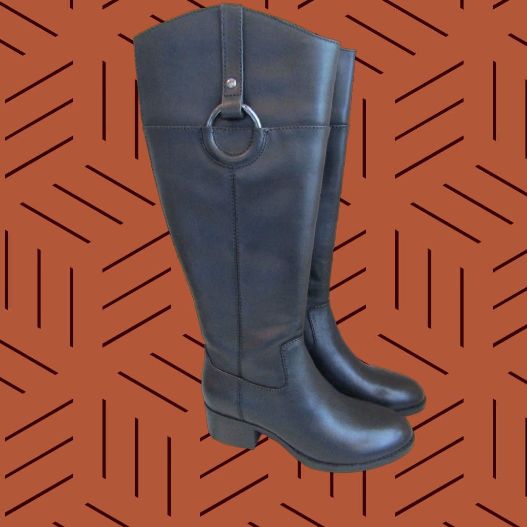 Alfani Bexleyy Black Leather Knee High Boots Block Heel Shoes Women's 5.5