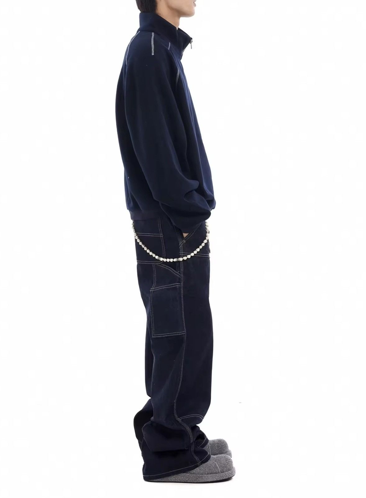 Japanese Brand × Vintage Dark Blue Silhouette Baggy Denim Size US 35 - 4 Thumbnail