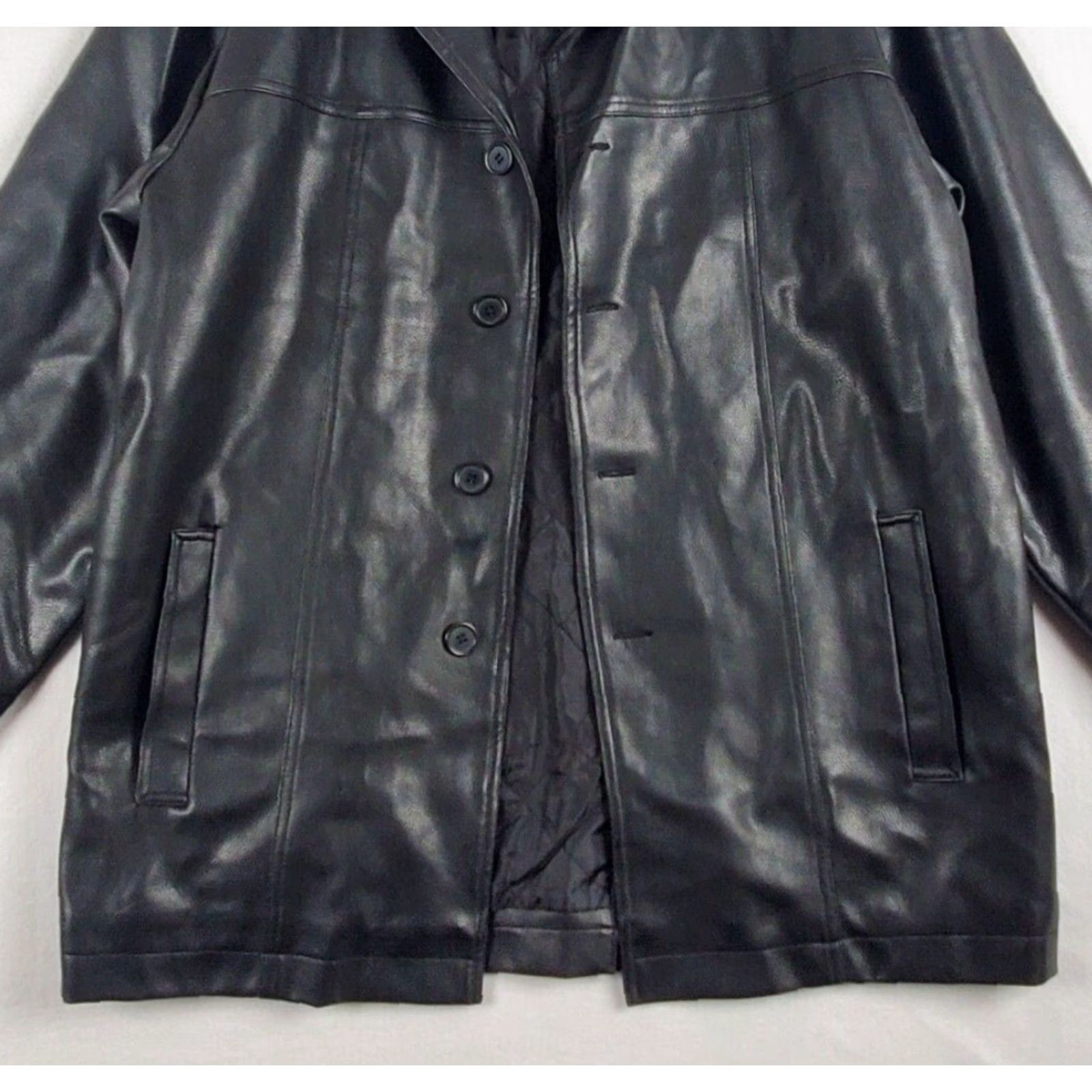 Vintage Whispering Smith Jacket Men's XL Black Faux Leather Collared Biker Classic Size US XL / EU 56 / 4 - 4 Thumbnail