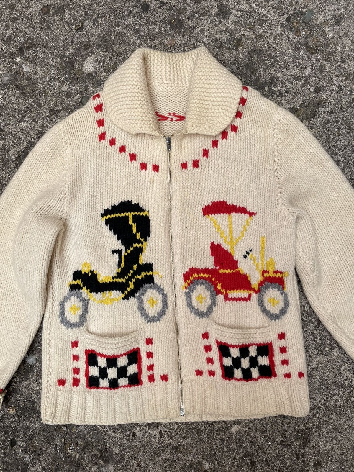 Handmade × Vintage VTG 1950’s Hand Knit Model T Car Wool Cowichan Sweater Size US XL / EU 56 / 4 - 3 Thumbnail