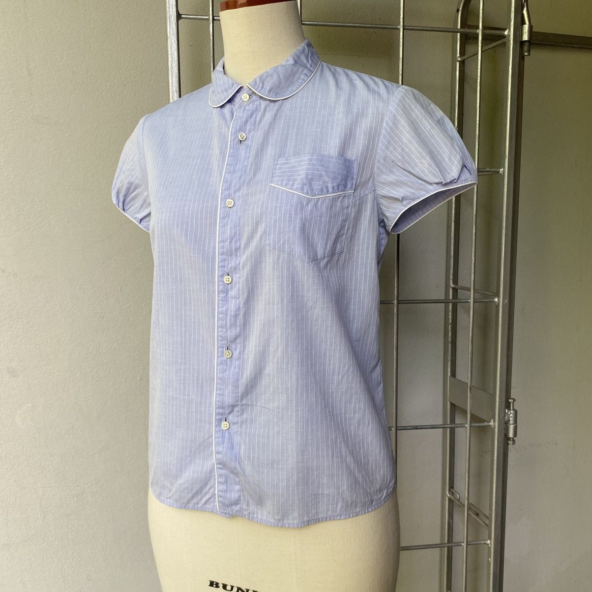 Zucca ZUCCA Blue Pinstripe Puff Blouse Size M / US 6-8 / IT 42-44 - 5 Thumbnail