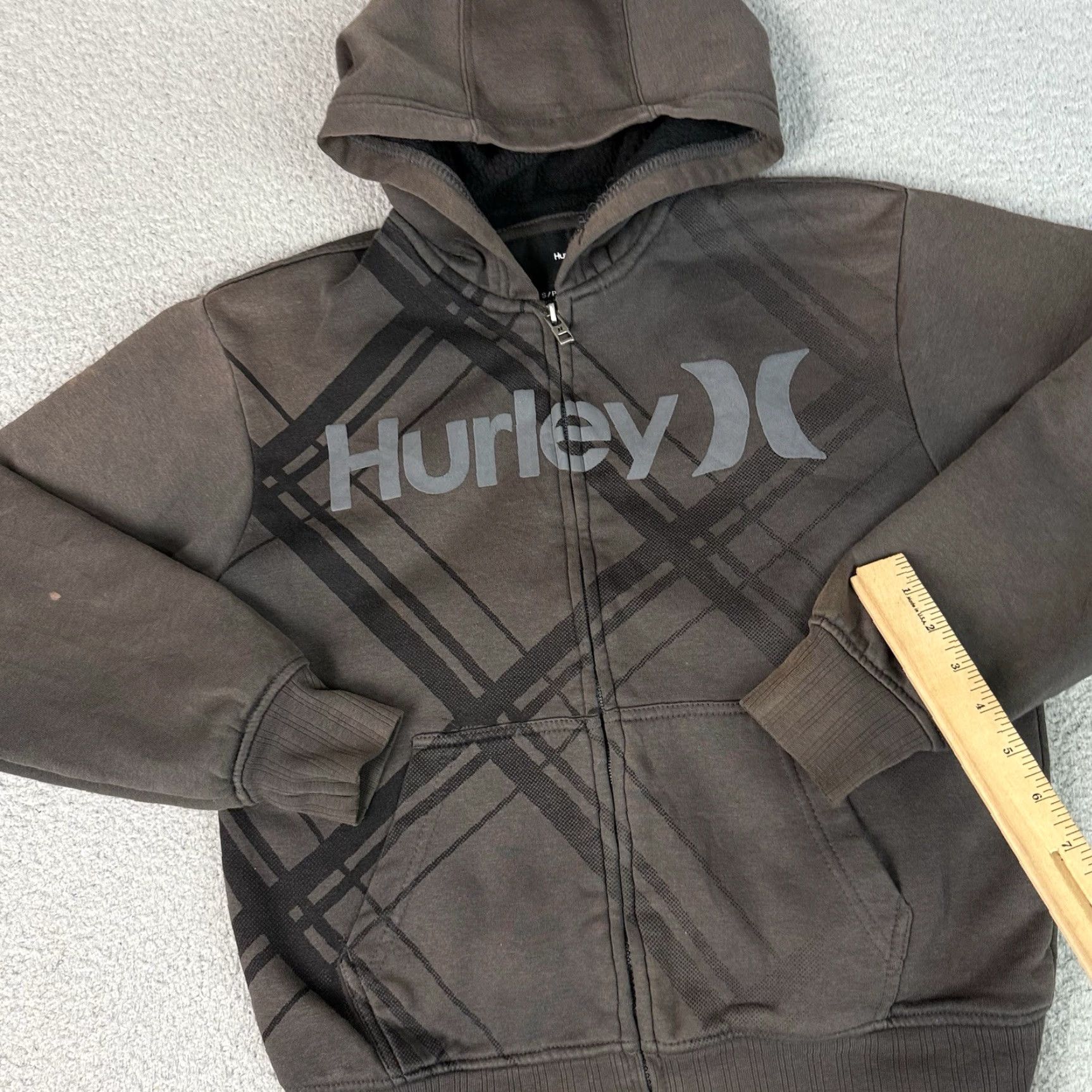 Hurley VINTAGE Hurley Hoodie Mens Small Gray Y2K Sweater Sherpa Lined Sweatshirt Skater Size US S / EU 44-46 / 1 - 6 Thumbnail