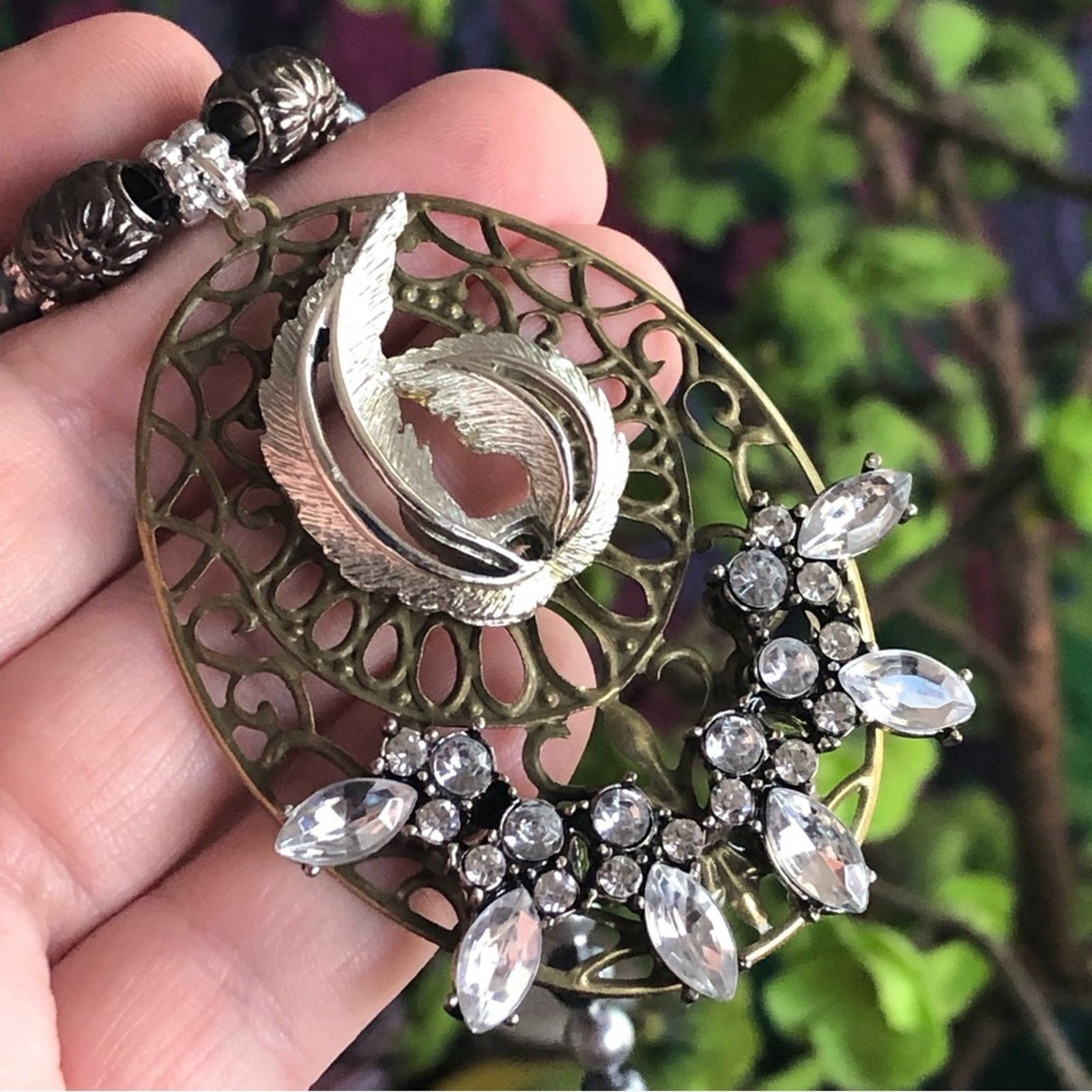 Handmade Handcrafted repurpose filigree stone pendant Pearl necklace Size ONE SIZE - 8 Thumbnail