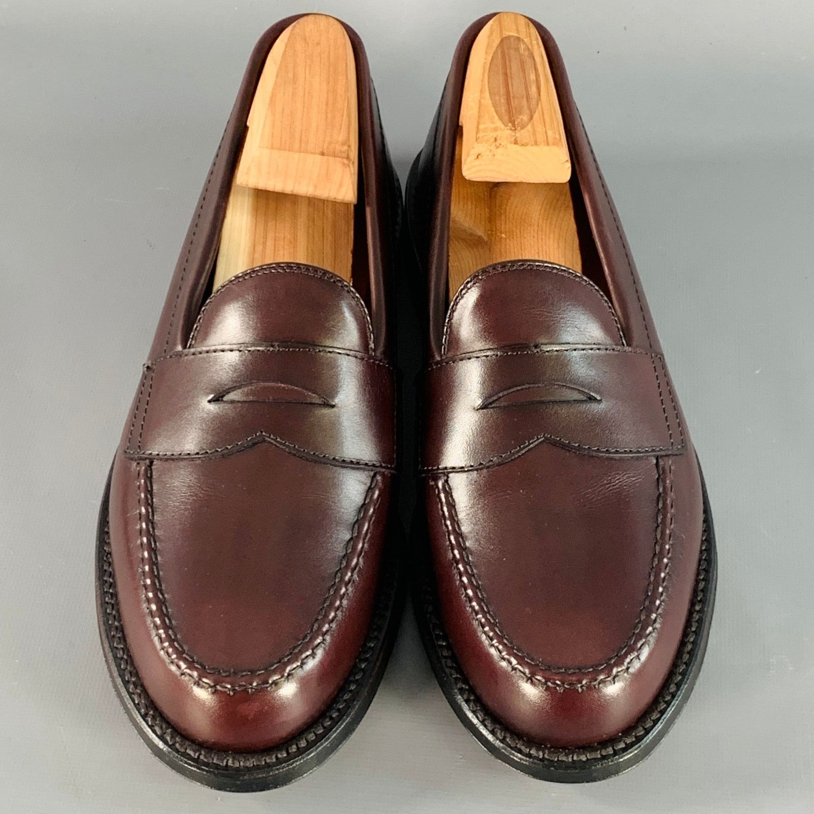 ALDEN Size 7 Burgundy Calfskin Leather Handsewn Penny Loafer