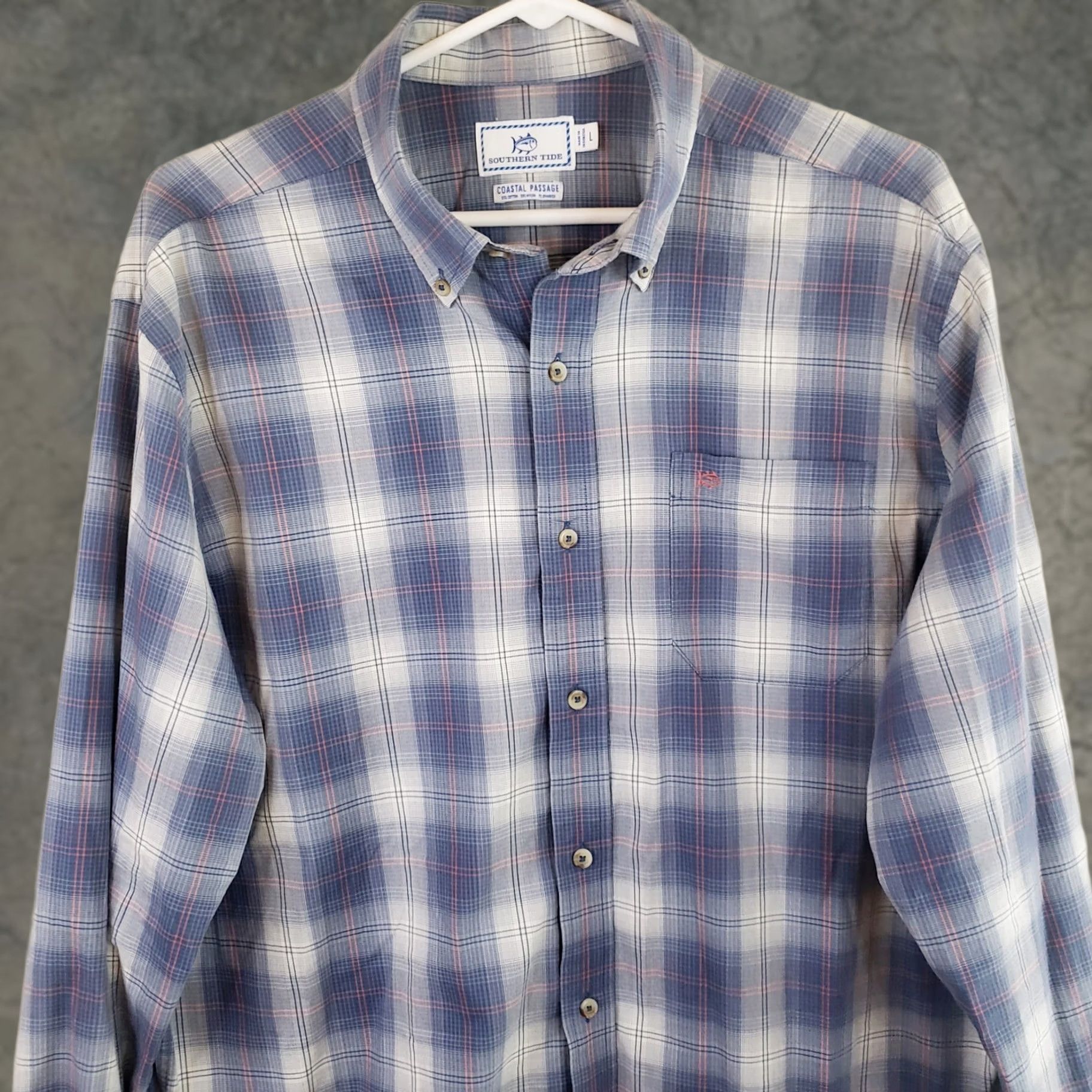 Southern Tide Southern Tide Coastal Passage Button-Down Shirt Men’s Large Plaid Performance Blue Cotton Elastodiene Regular Nautical Preppy Embroidered Pocket Size US L / EU 52-54 / 3 - 1 Thumbnail