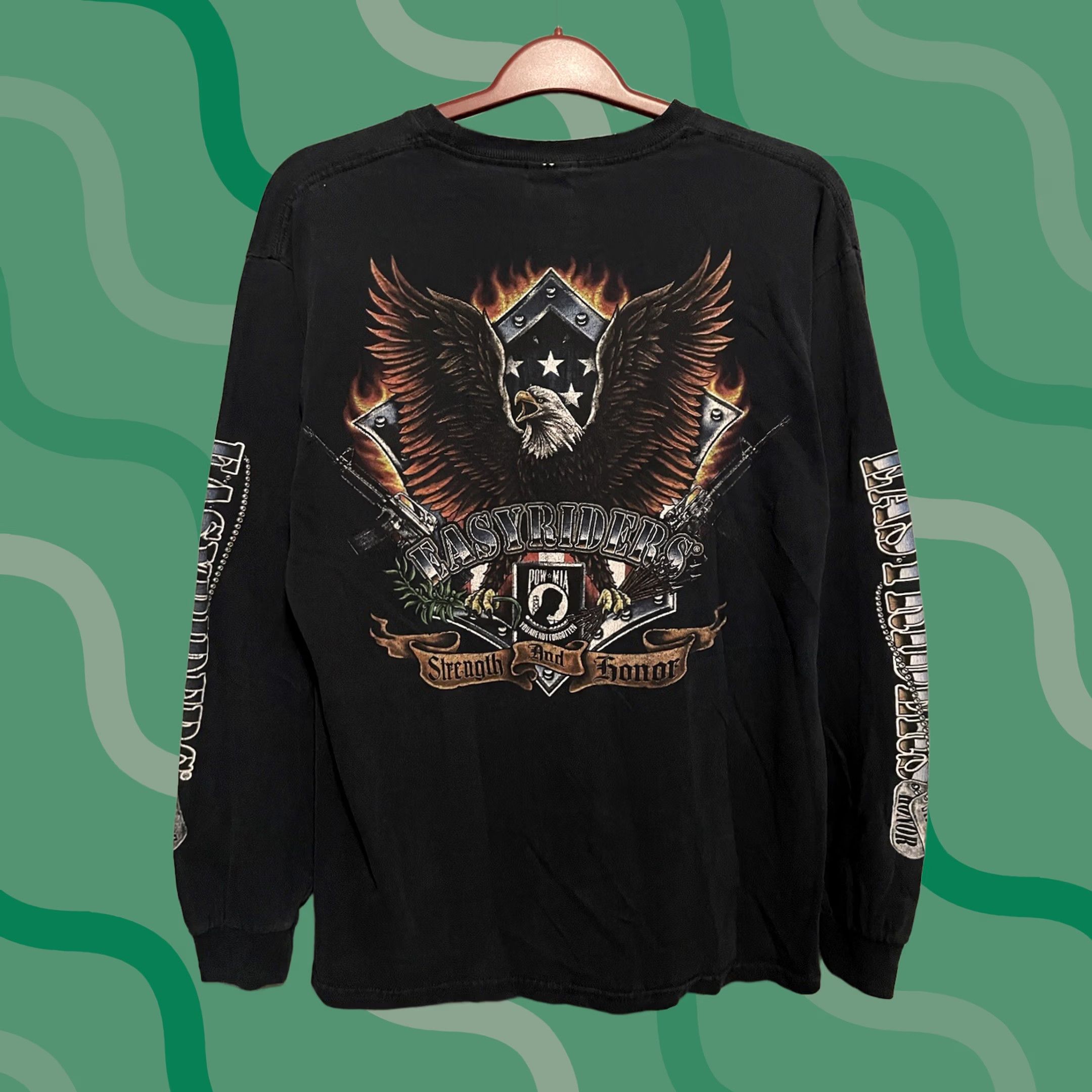 Vintage Easyriders Shirt L Black Strength Honor POW MIA Eagle Military Army Navy Patriotic Graphic Print Logo Flat Sweatshirt? Size US L / EU 52-54 / 3 - 1 Thumbnail