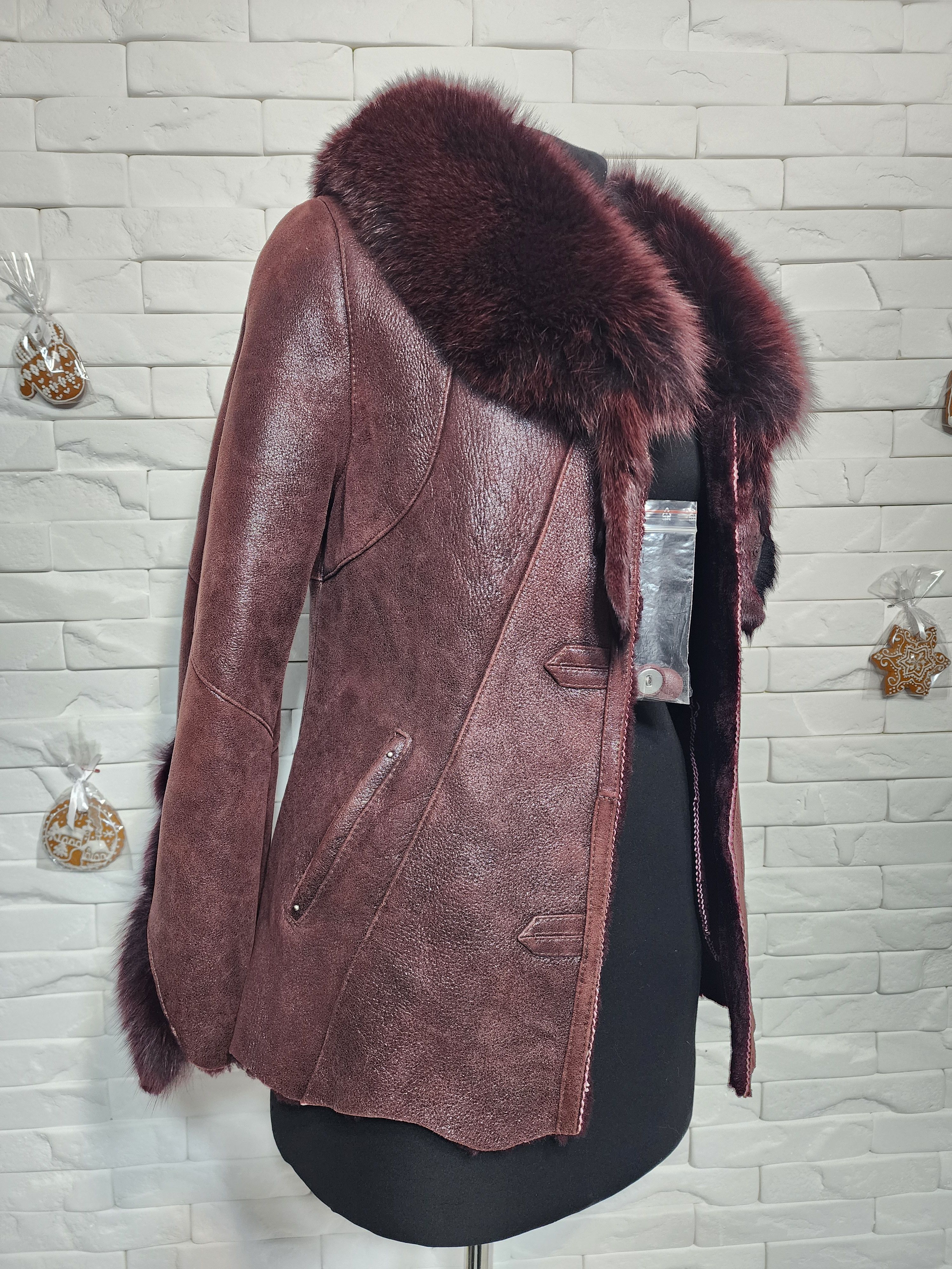 Genuine Leather Women's Brown Sheepskin Coat: Genuine Fur Collar Size M / US 6-8 / IT 42-44 - 2 Thumbnail