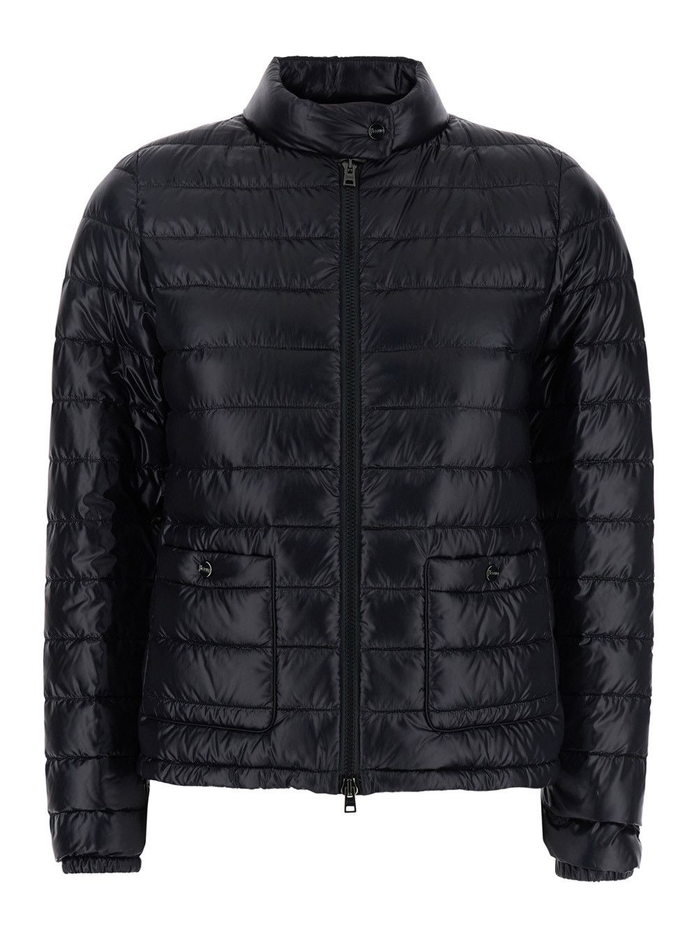 Herno Quilted Puffer Jacket with Raised Collar and Front Pockets in Black Tech Fabric for Women Size L / US 10 / IT 46 - 1 Thumbnail