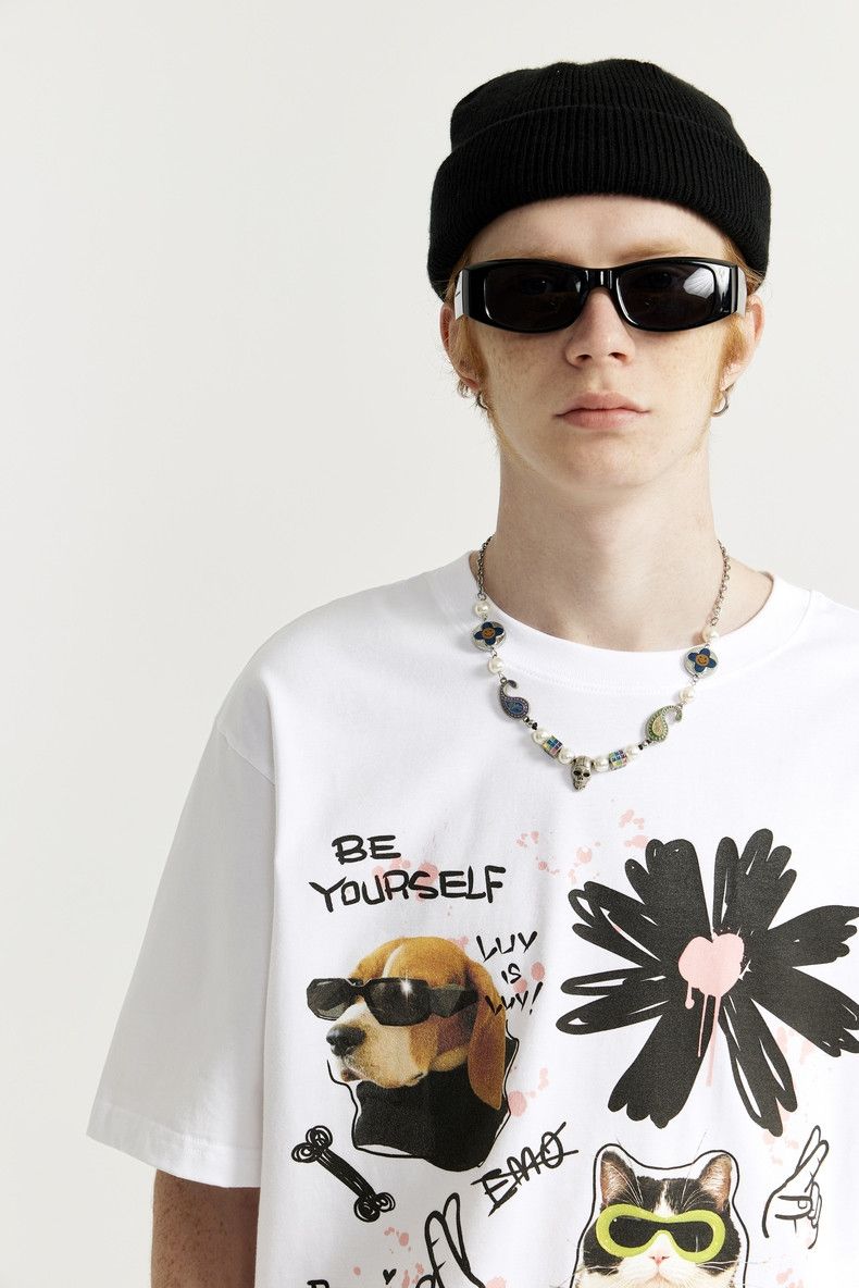 Japanese Brand Graffiti Cat Pet Printed T-shirt Oversized Size US M / EU 48-50 / 2 - 3 Thumbnail