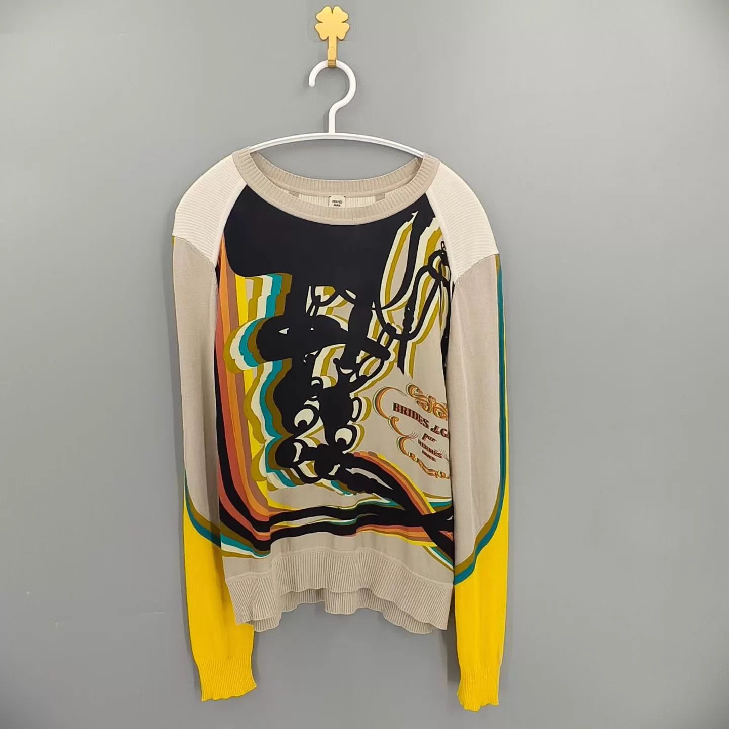 Hermes Hermes Chest Logo Colorblock Yellow Knit Top Size 38 99 Size S / US 4 / IT 40 - 1 Thumbnail