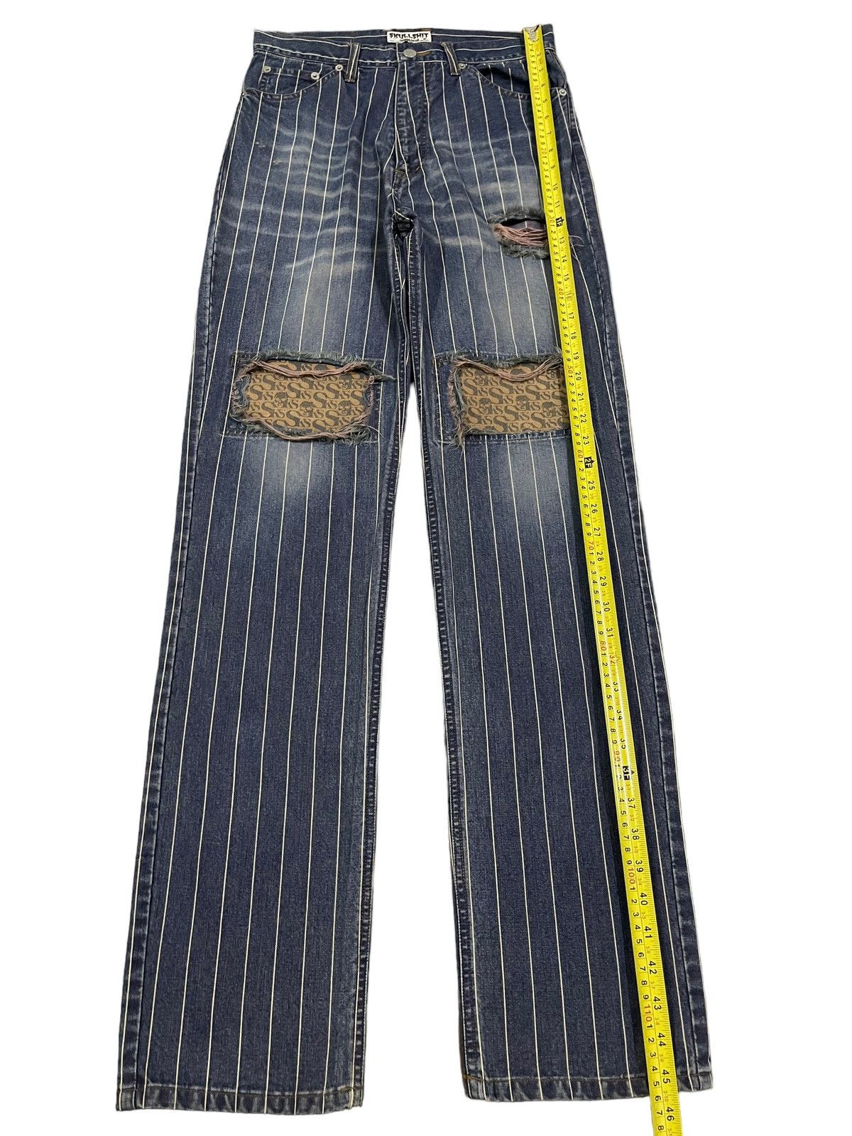 14th Addiction Vintage Japanese Skull Shit Distressed Style Stripe Jeans Size US 29 - 13 Thumbnail