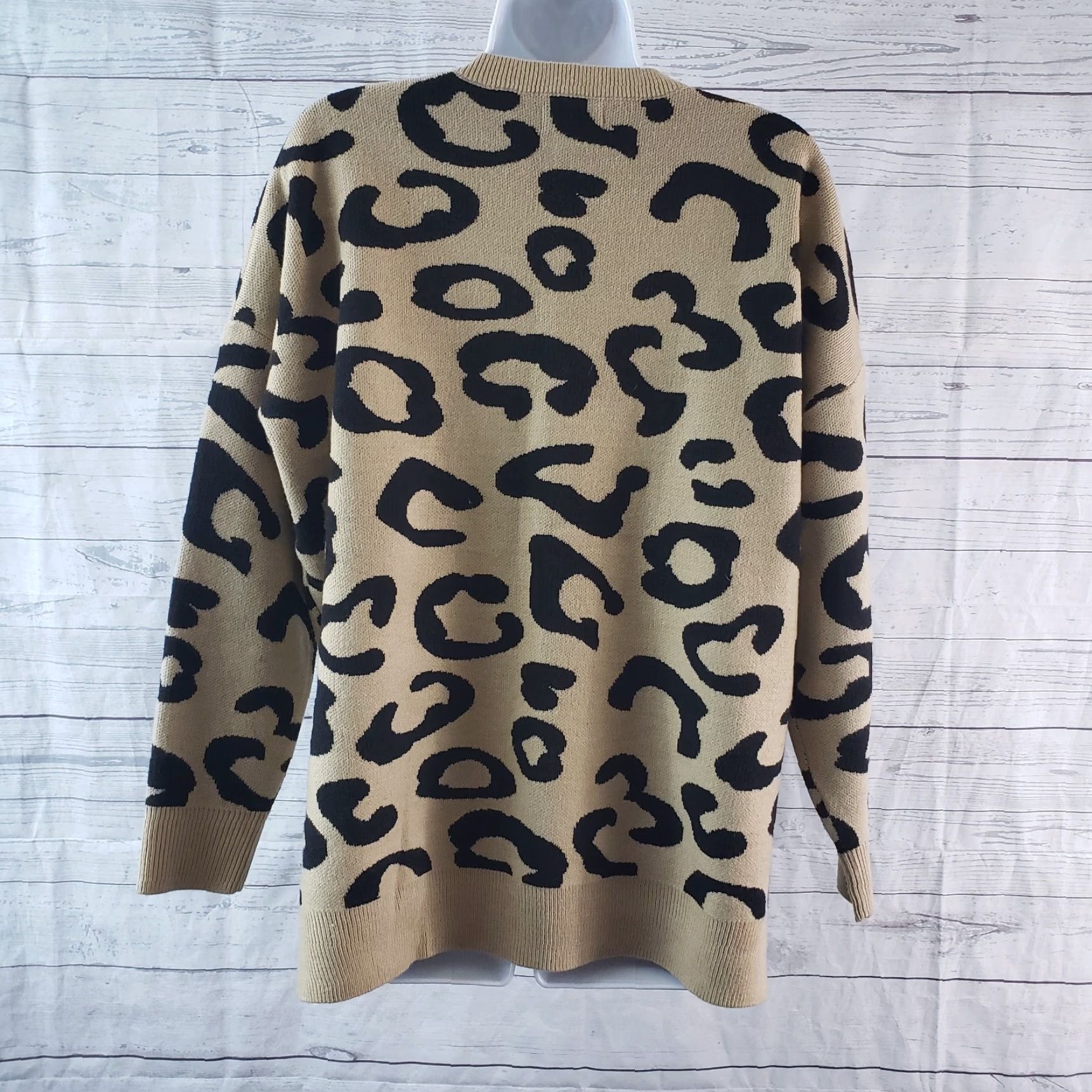 Vintage Mud Pie Womens Pullover Sweater Sz Small Tan Black Animal Print Oversized Size S / US 4 / IT 40 - 4 Thumbnail