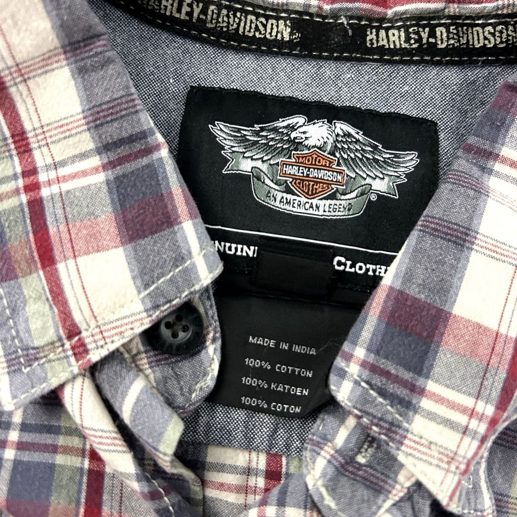Harley Davidson Harley-Davidson Short Sleeve Plaid Button-Up Shirt Mens L Blue Gray Red White Pocketed) Size US L / EU 52-54 / 3 - 3 Thumbnail