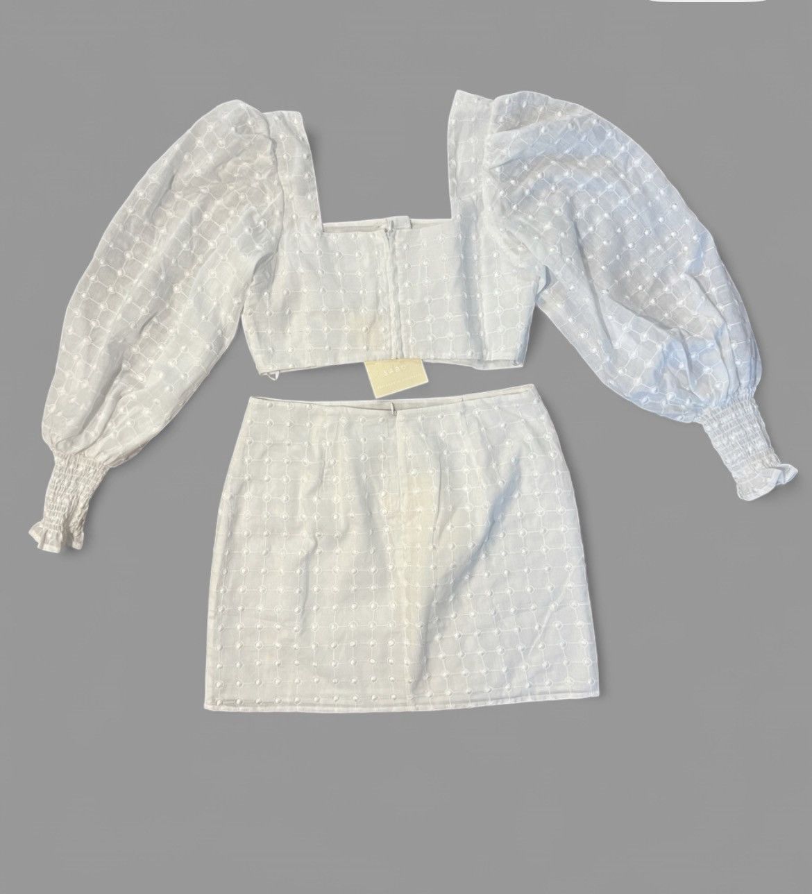 Other Sabo Skirt White Two Piece Set Crop Top & Mini Skirt XL Size 32" / US 10 / IT 46 - 3 Thumbnail