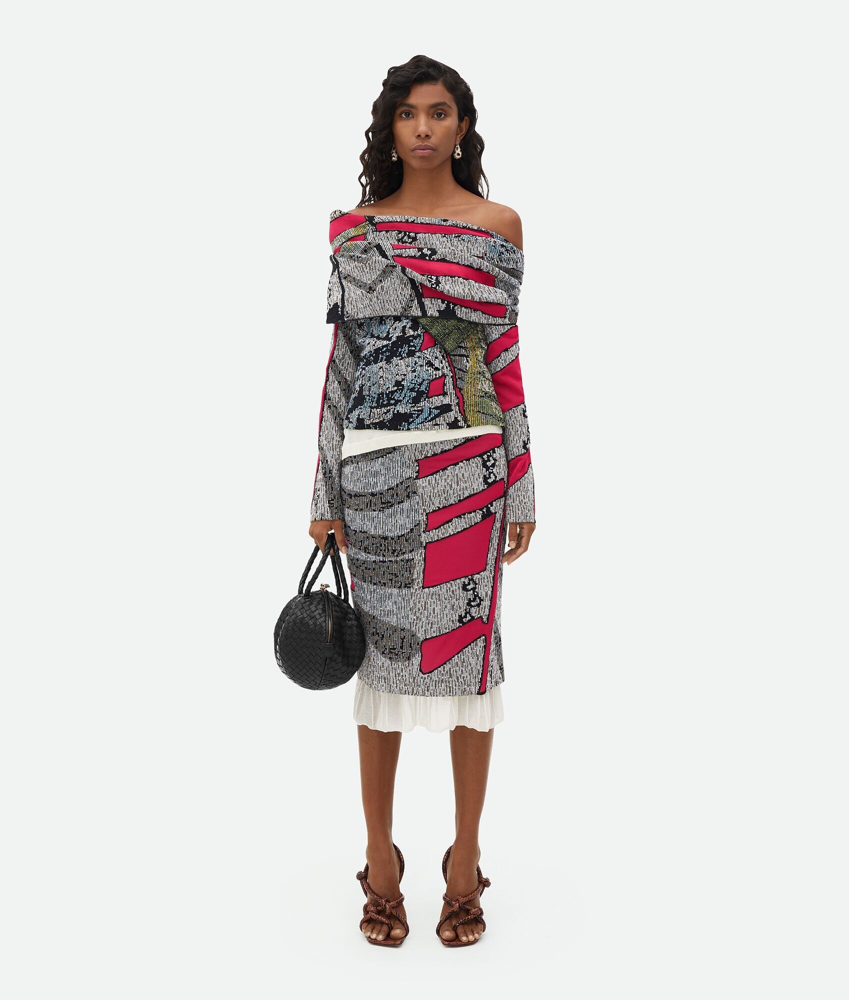 Bottega Veneta o1w1db10825 Graphic Viscose Jacquard Dress in Multicolor Size XS / US 0-2 / IT 36-38 - 4 Thumbnail