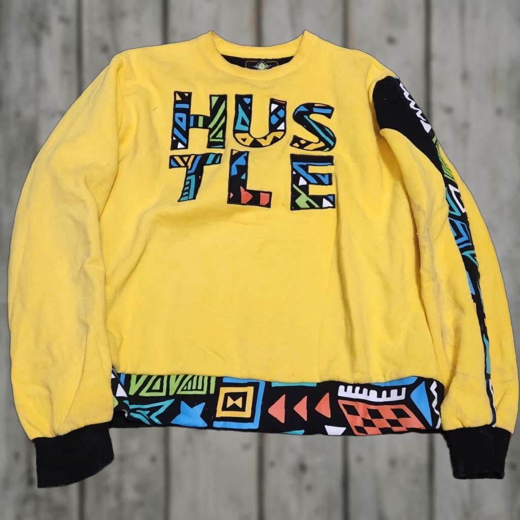 Vintage Create 2MRW Crewneck Sweatshirt NON STOP HUSTLE 3XL Mens Yellow Graphic Print 90s Quotes Size US XXL / EU 58 / 5 - 1 Thumbnail