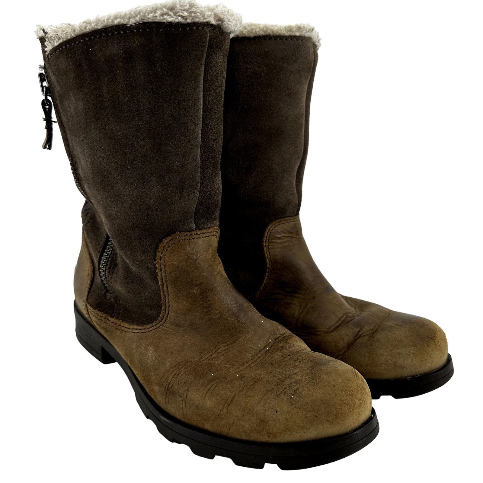 SOREL Sorel Emelie Boots Foldover Winter Leather Shearling Brown 8 Size US 8 / IT 38 - 2 Thumbnail