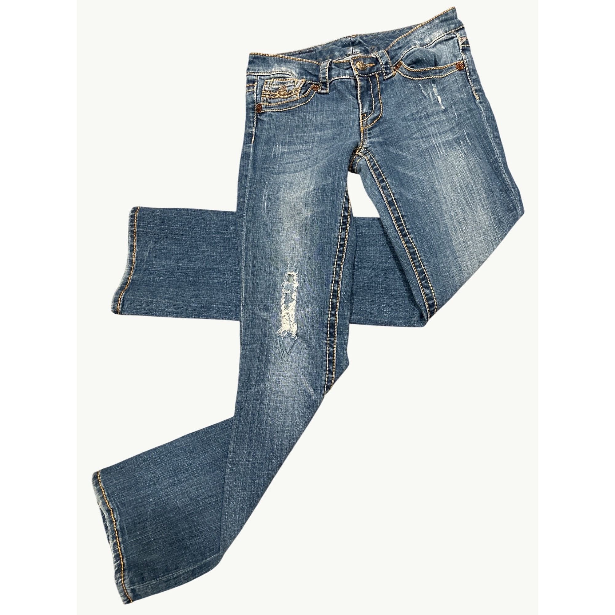 Seven 7 Seven7 Bootcut Size 27 Blue Denim Contrast Stitching Embroid Size 27" / US 4 / IT 40 - 3 Thumbnail