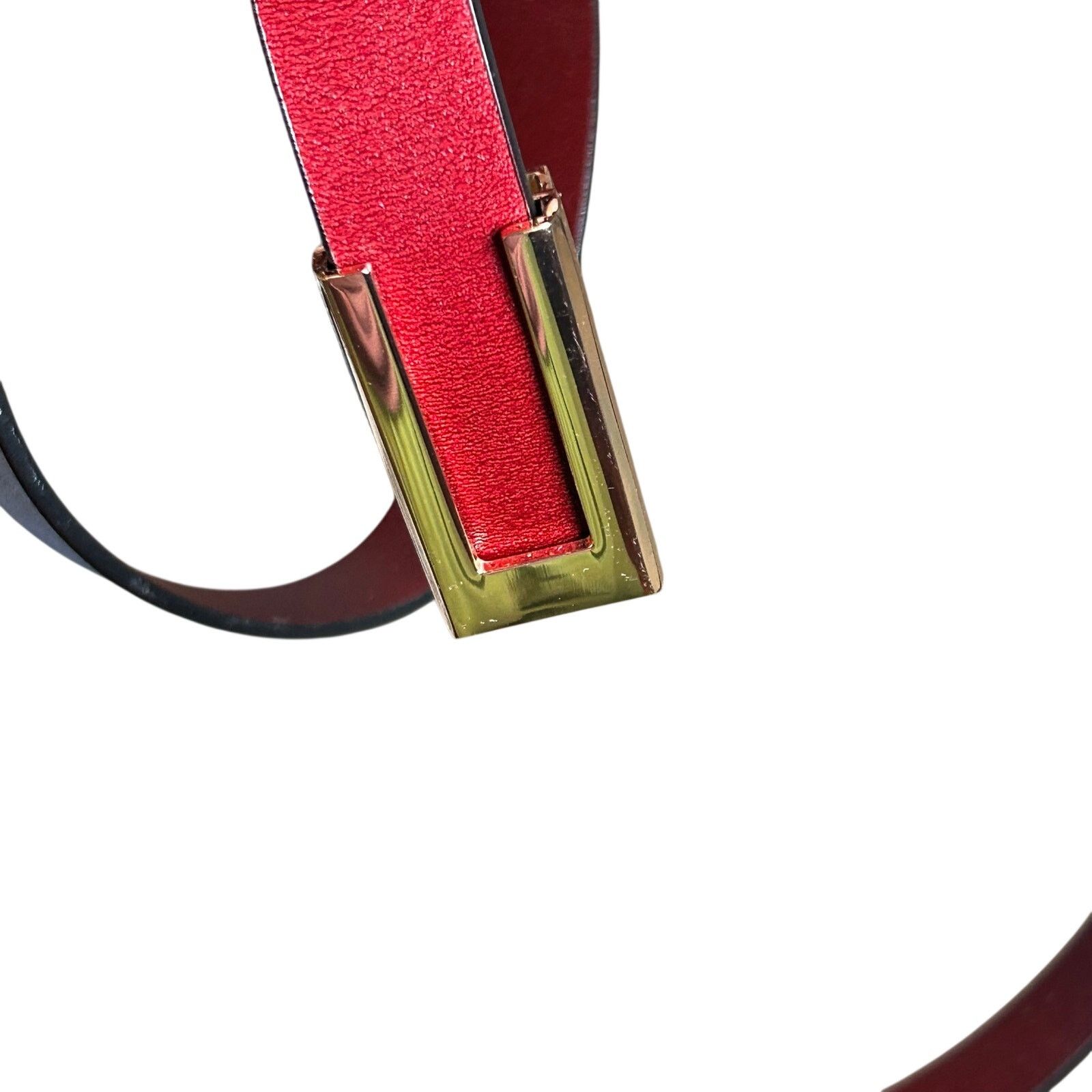 VTG Red Brown Adjustable Leather Belt Brass Buckle Minimalist Retro Western Boho Boho Style Vintage Gold Round Buckle Belt, Fashionable Pu  main image 2