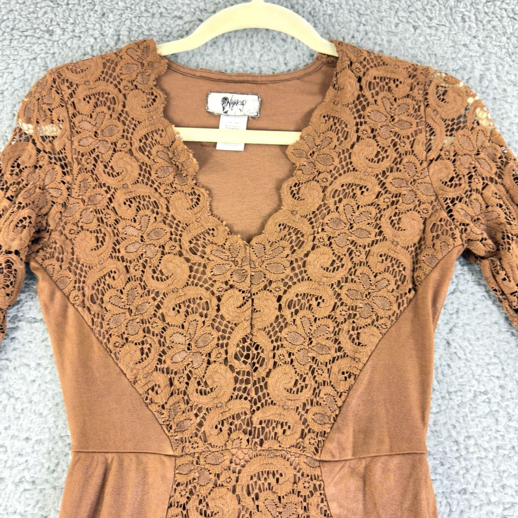 Vintage Nightcap x Carisa Rene Lace Mini Dress Womens Size 1 Brown 3/4 Sleeve Boho Size XS / US 0-2 / IT 36-38 - 2 Thumbnail