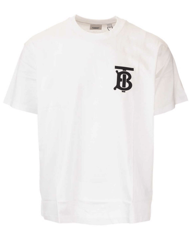 image of Burberry White Monogram Emerson T-Shirt, Men's (Size 2XL)