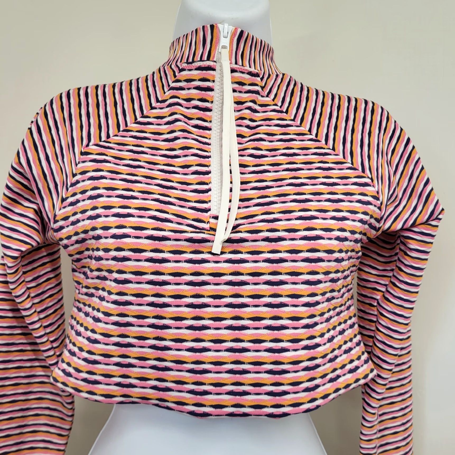 Athleta Athleta Crop Top Women's Small Multicolor Striped Activewear Mock Long Sleeve Shirt (Regular) Pink Size S / US 4 / IT 40 - 3 Thumbnail