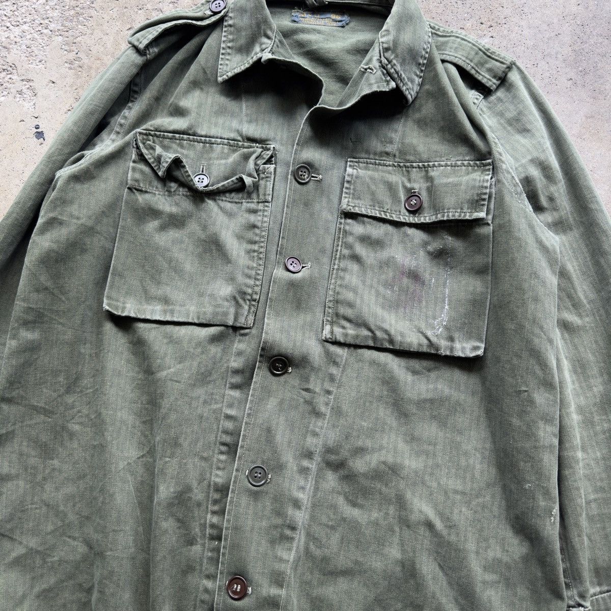 Vintage 60s Faded Thrashed HBT Herringbone Twill Field Fatigue Shirt Size US M / EU 48-50 / 2 - 5 Thumbnail