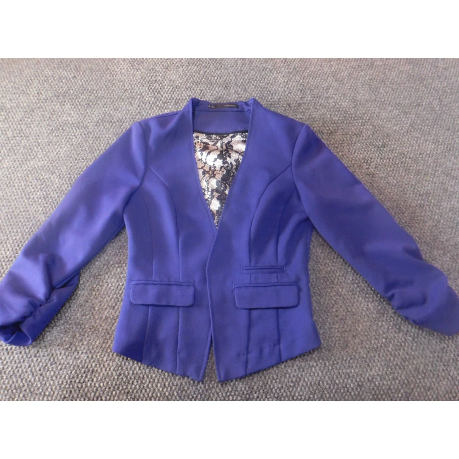 Vintage Maurices Blazer Women S Purple Knit Stretch Classic Designer Jacket Coat Mid-Length Polyester Button Size S / US 4 / IT 40 - 2 Thumbnail