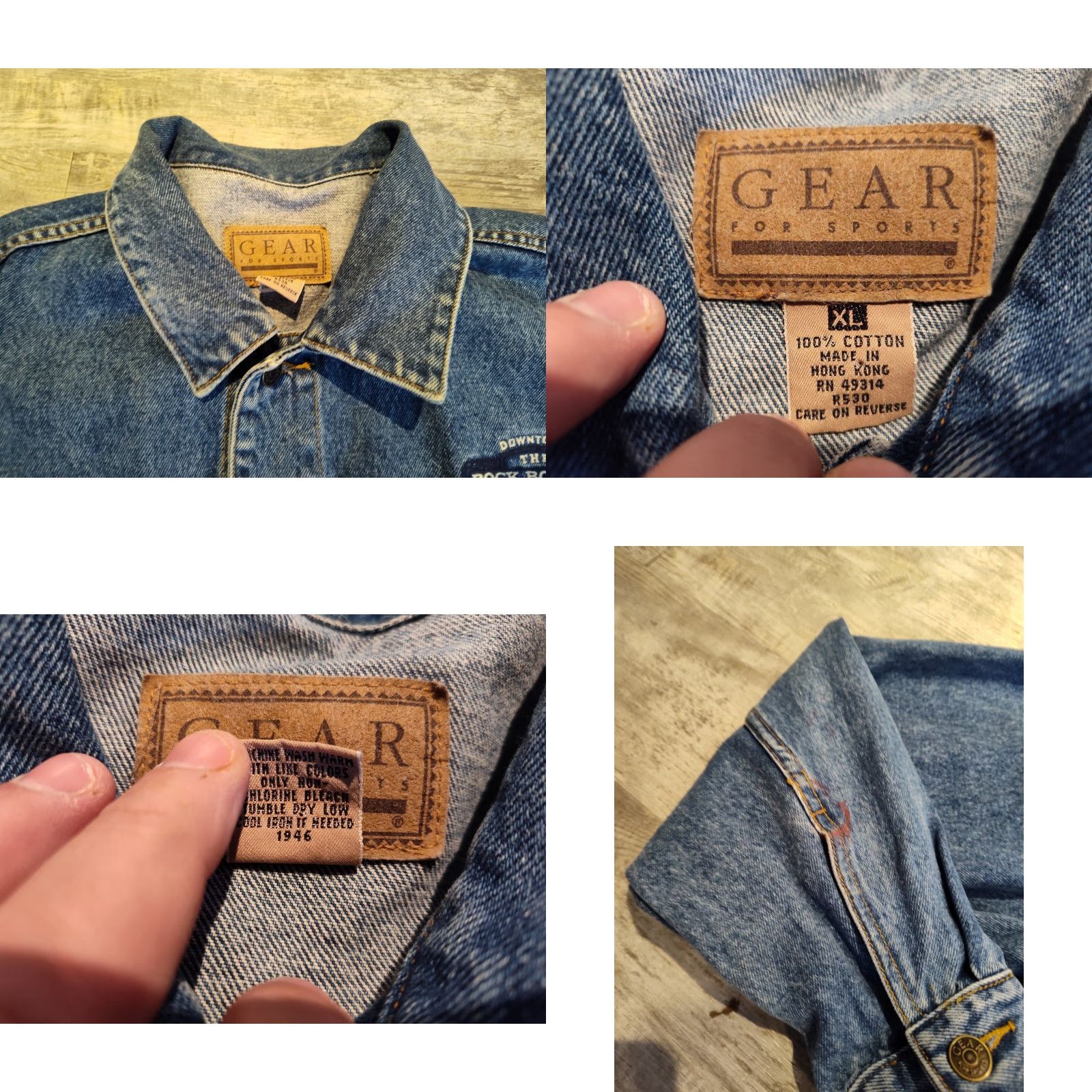 Denime VINTAGE Gear for Sports Denim Jacket XL Men Blue Distressed Trucker 80s Rock Bottom Brewery Size US 36 / EU 52 - 8 Thumbnail