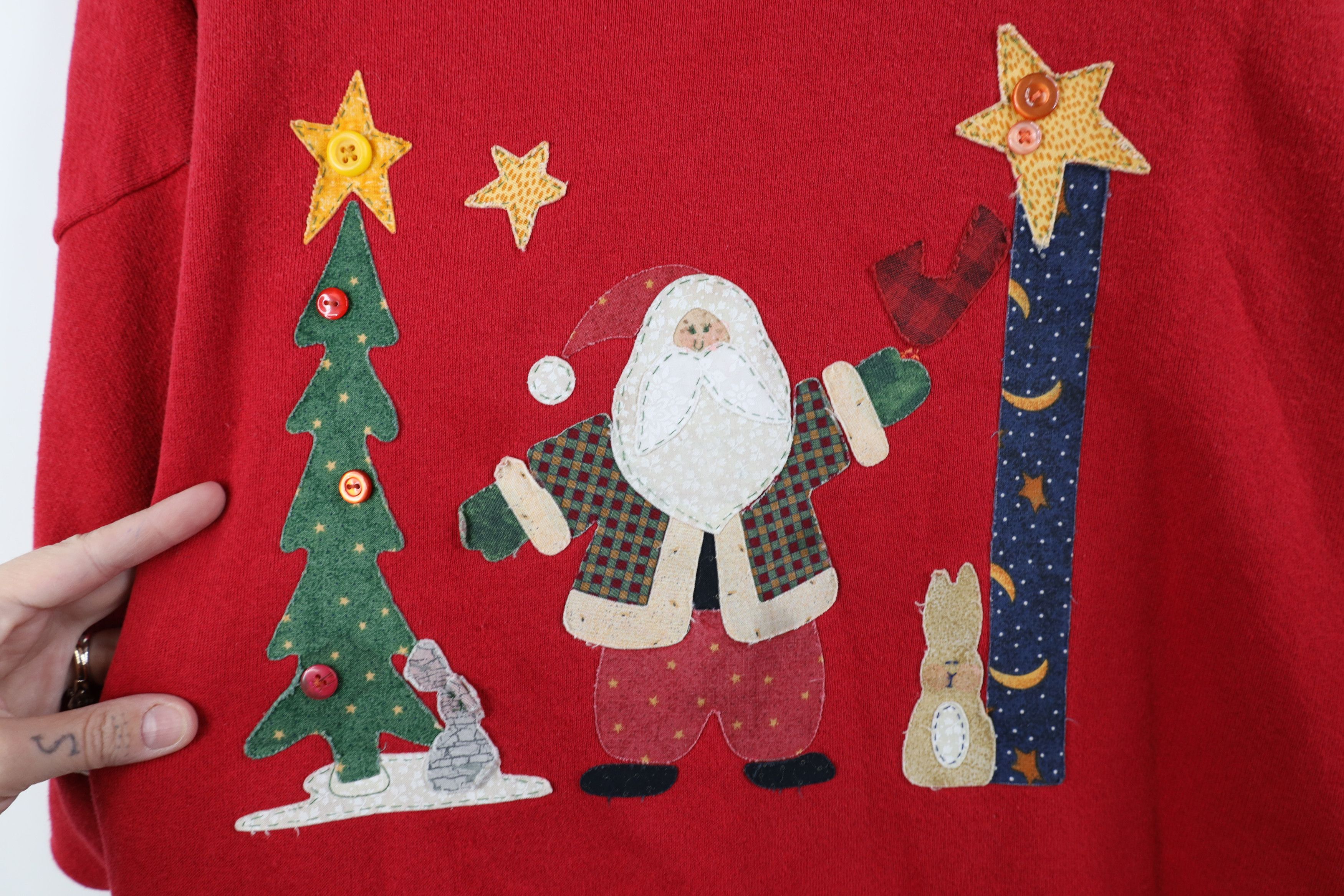 Vintage Vintage 90s Christmas Patchwork Claus Sweatshirt Red USA Size 3XL / US 20-22 - 4 Thumbnail