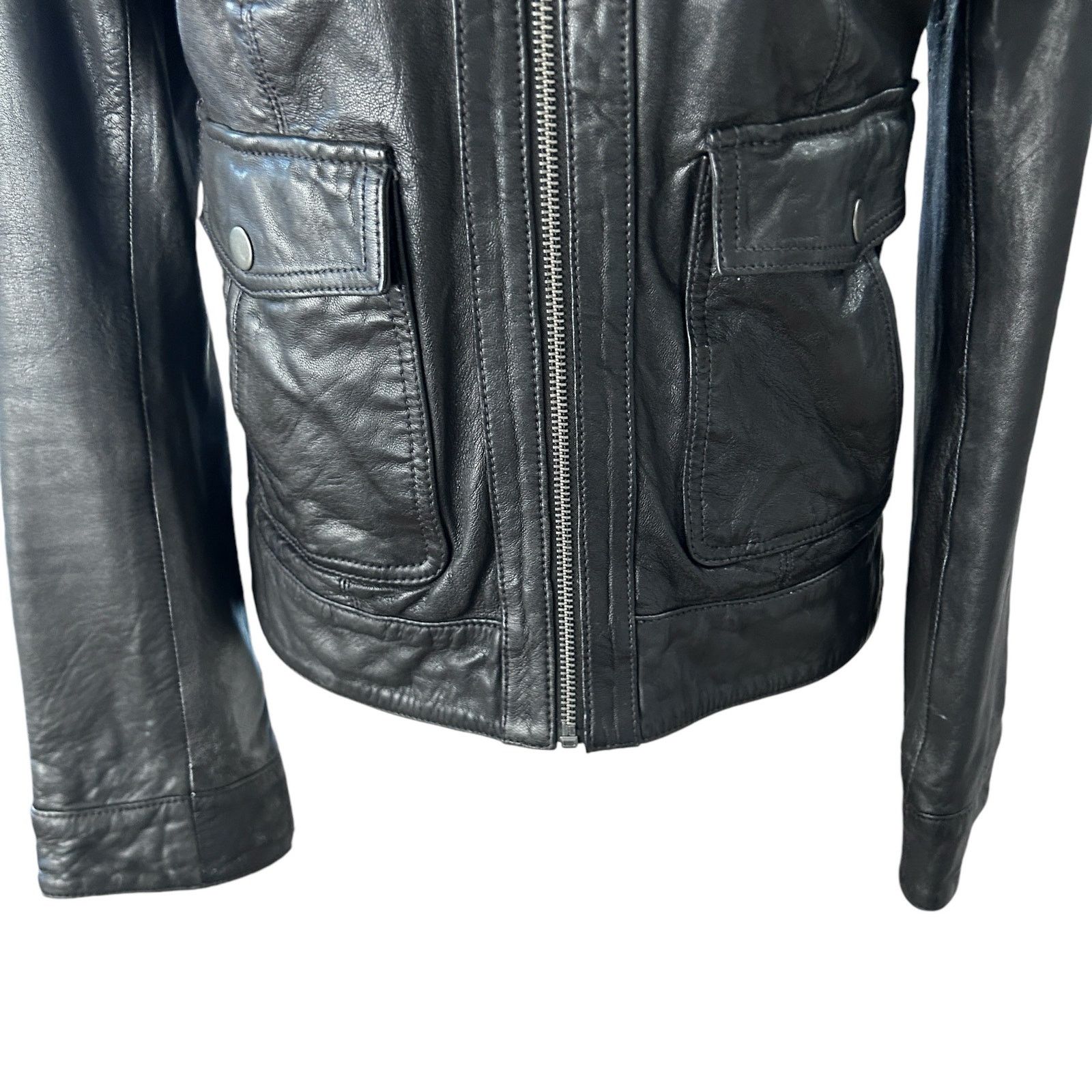 Lucky Brand Lucky Brand Womens XS Lamb Leather Jacket Black Moto Biker Size XS / US 0-2 / IT 36-38 - 4 Thumbnail