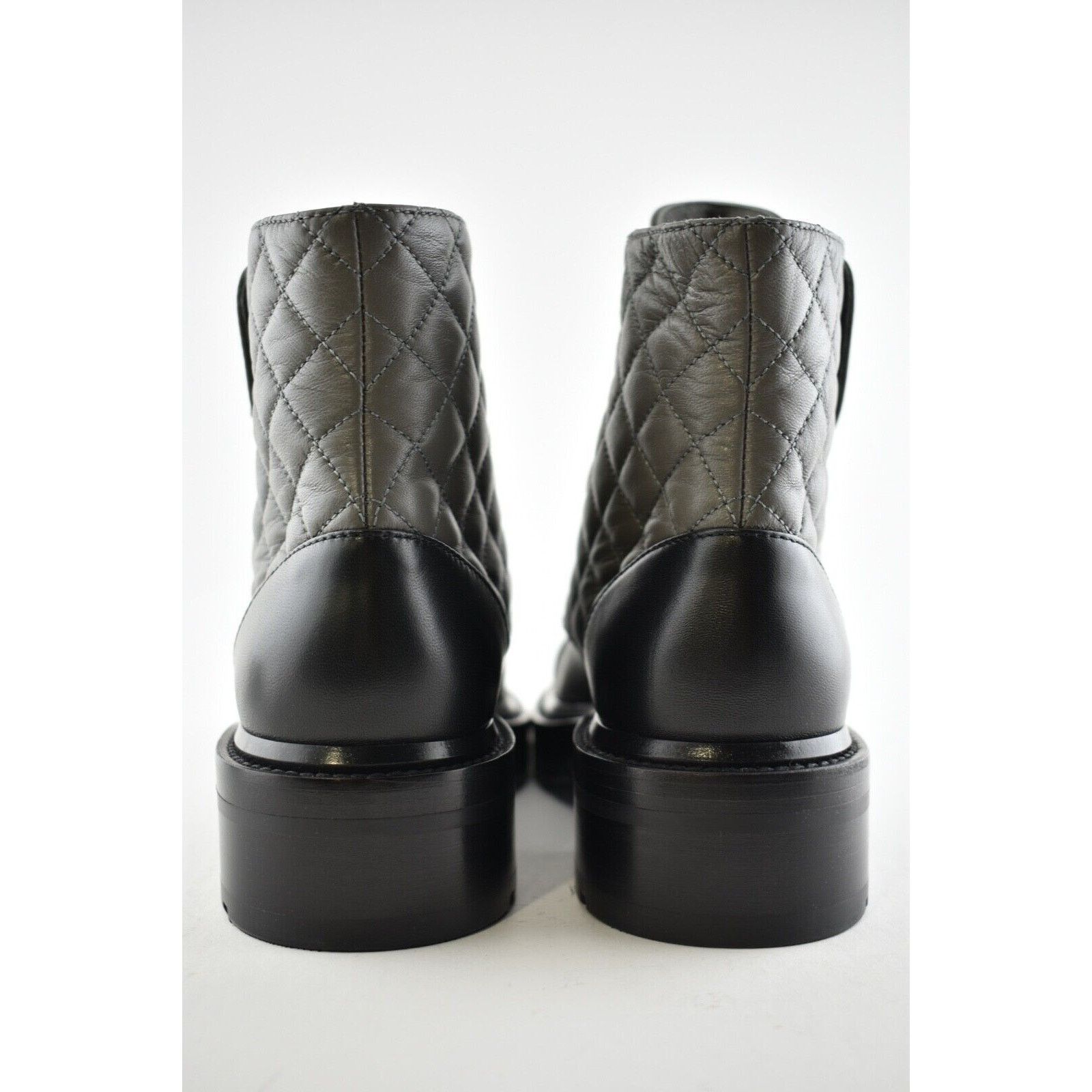 Chanel Chanel 21A Grey Black Quilted CC Chain Combat Lace Up Size US 10.5 / IT 40.5 - 10 Thumbnail