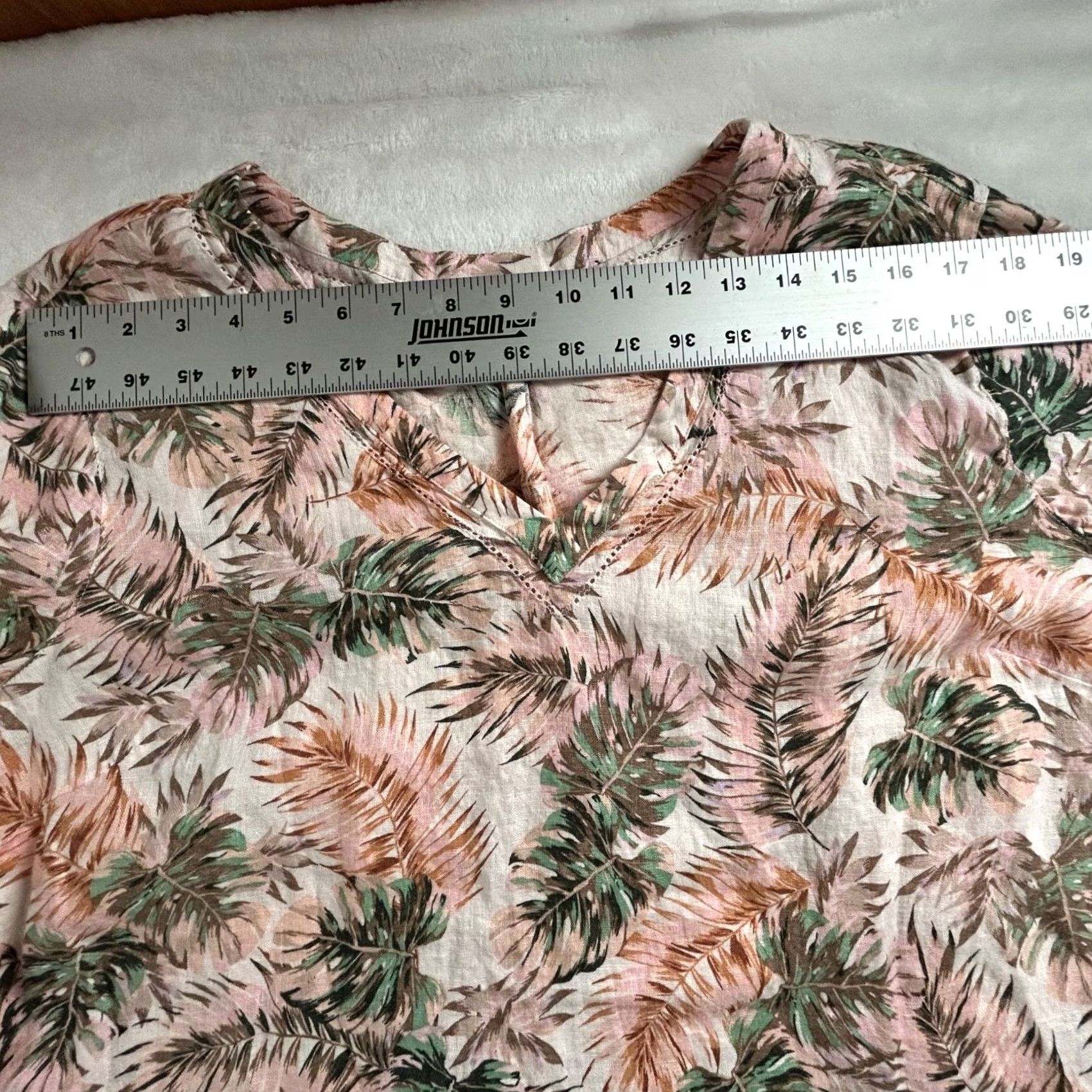 J. Jill J.Jill Love Linen Blouse Top 1X Pink V-Neck 3/4 Sleeve Tropical Print Lightweight Womens Shirt Size XL / US 12-14 / IT 48-50 - 6 Thumbnail