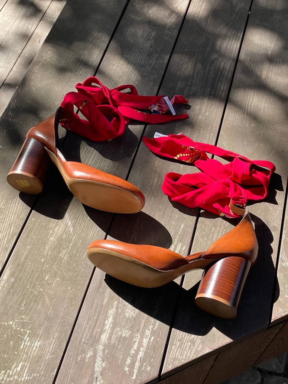 Maison Margiela Maison Margiela Scarf-Tie Brown Leather Block Heels Pumps Size US 9 / IT 39 - 9 Thumbnail