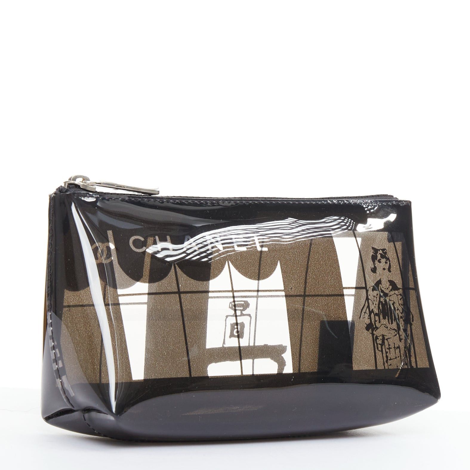 Chanel CHANEL 2003 Coco Window black clear PVC silver zip cosmetic pouch Size ONE SIZE - 1 Thumbnail