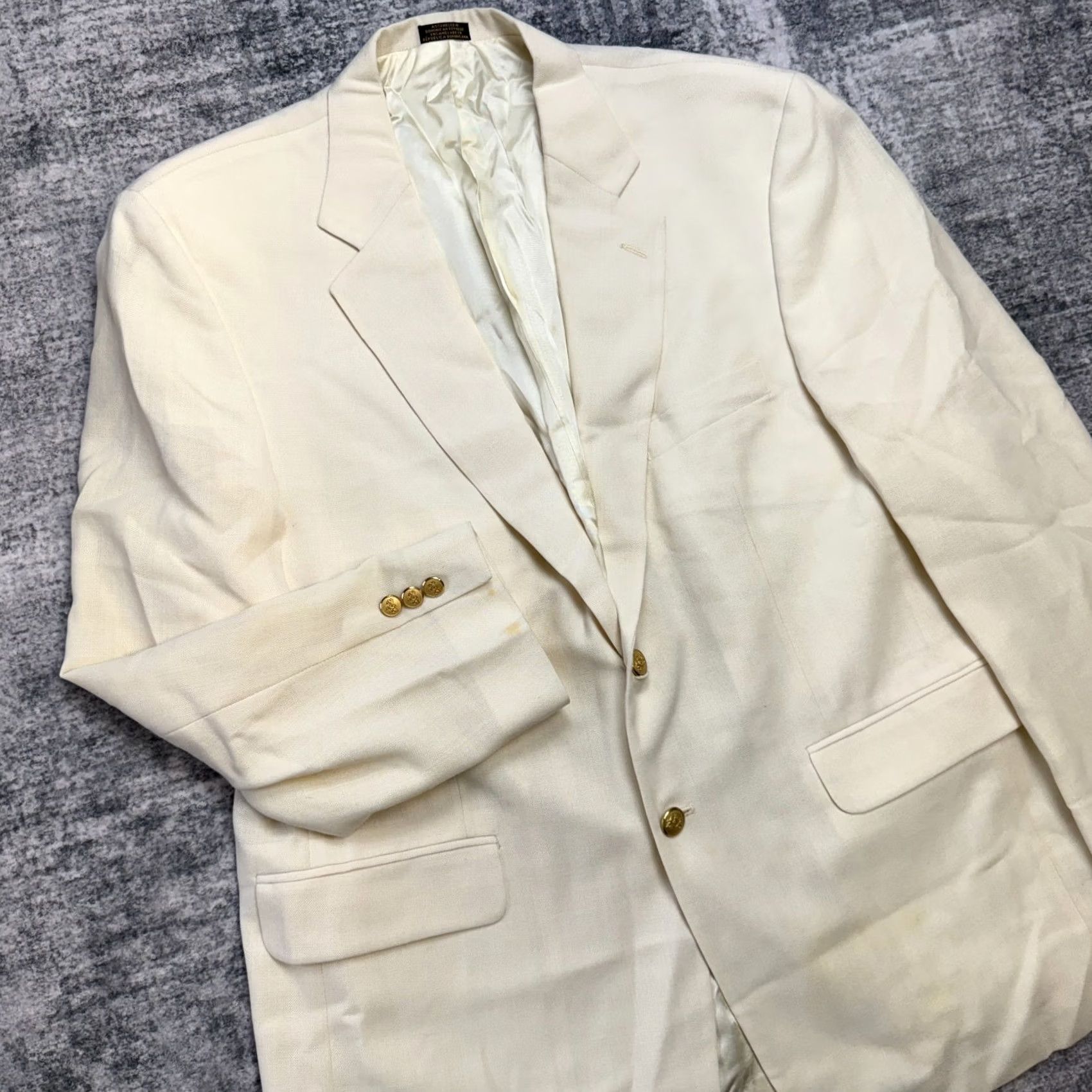 Stafford VTG Stafford Blazer Jacket Mens 44R Cream Sport Coat Coastal Golf Button READ Size 44R - 2 Thumbnail