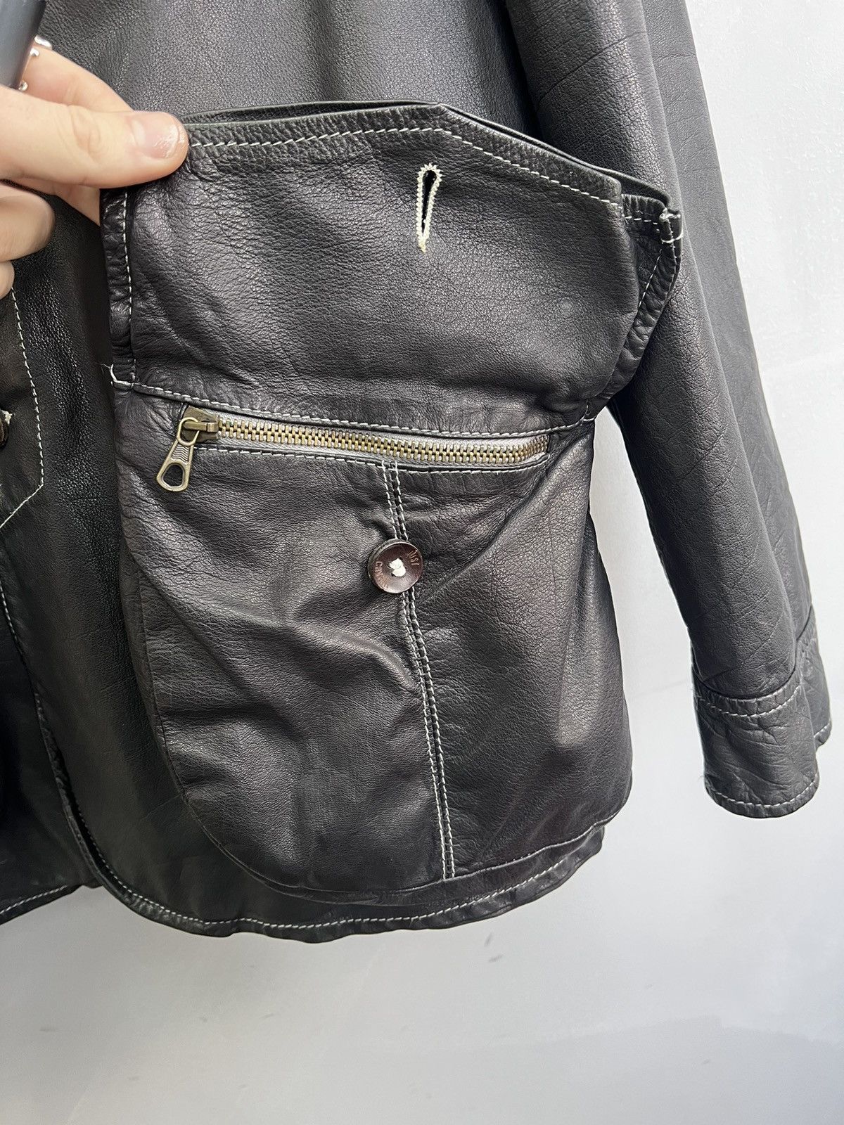 Just Cavalli × Robert Graham × Vintage VINTAGE STITCHED LEATHER AVANT GARDE JACKET 90s Size US L / EU 52-54 / 3 - 5 Thumbnail