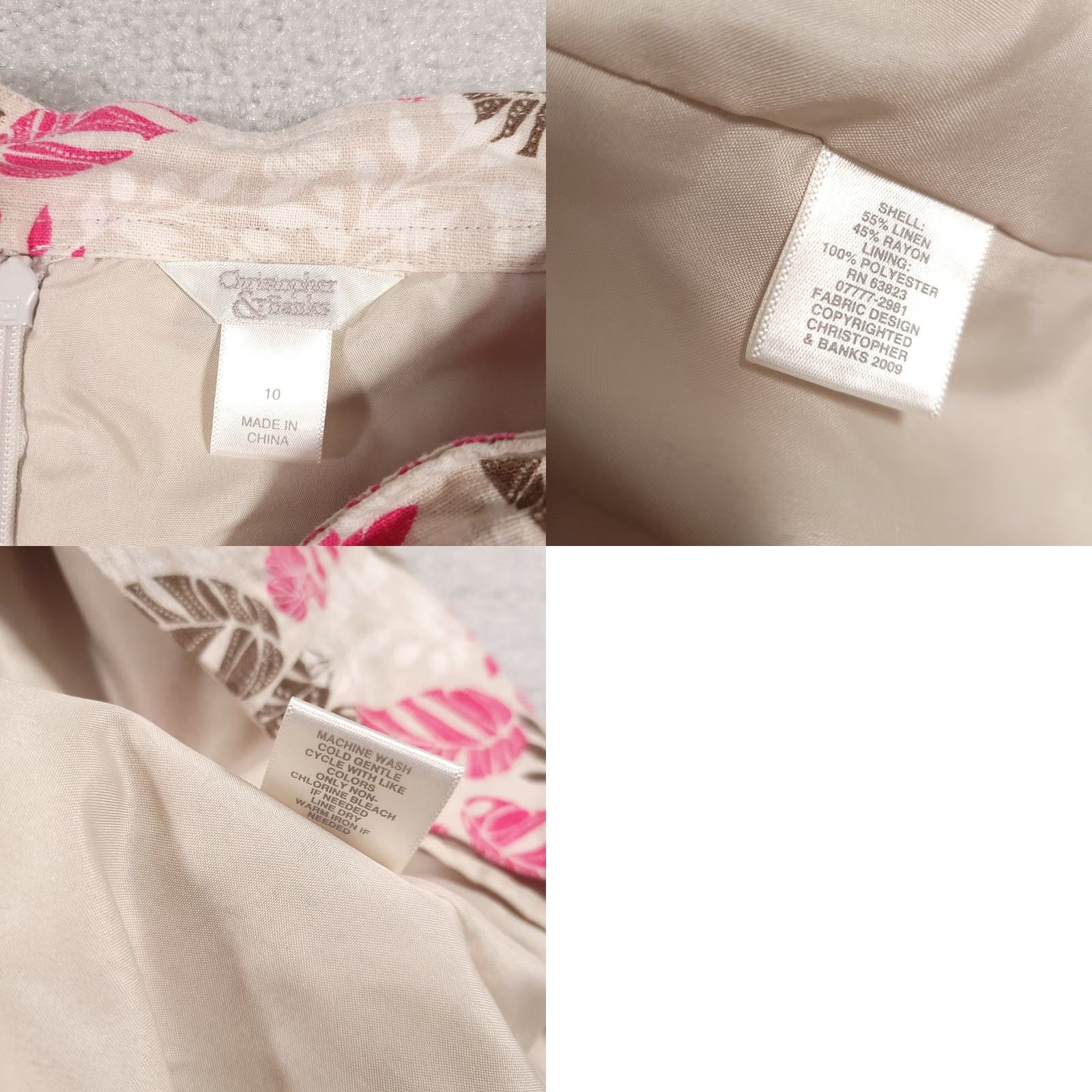 Vintage Christopher & Banks Skirt Women's 10 Floral Linen Blend Zip Lined Below The Knee Amazing Core Rules Size 32" / US 10 / IT 46 - 9 Thumbnail