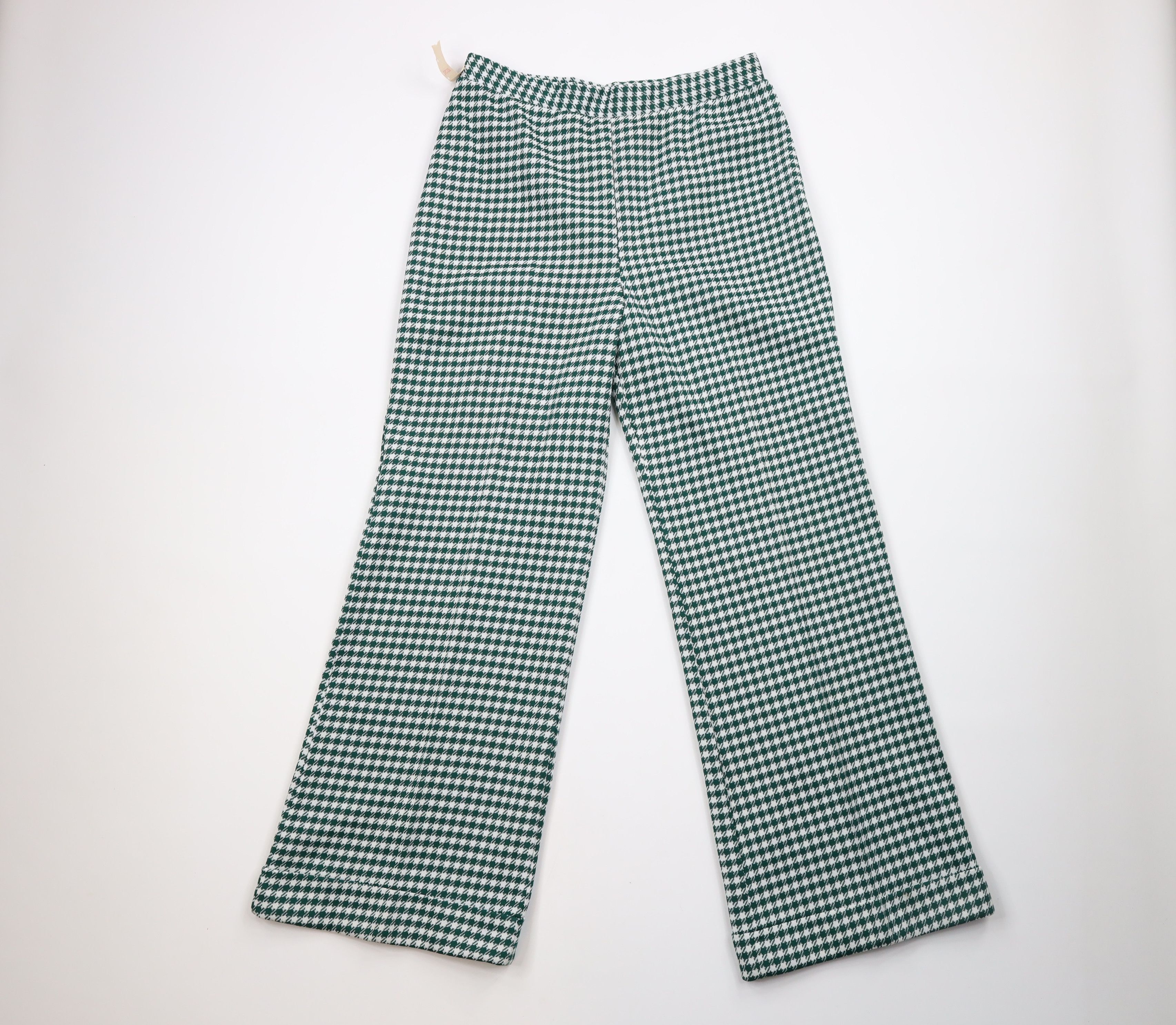 image of Deadstock Vintage 70's Bell Bottoms Pants Houndstooth Usa in Green, Women's (Size 36)