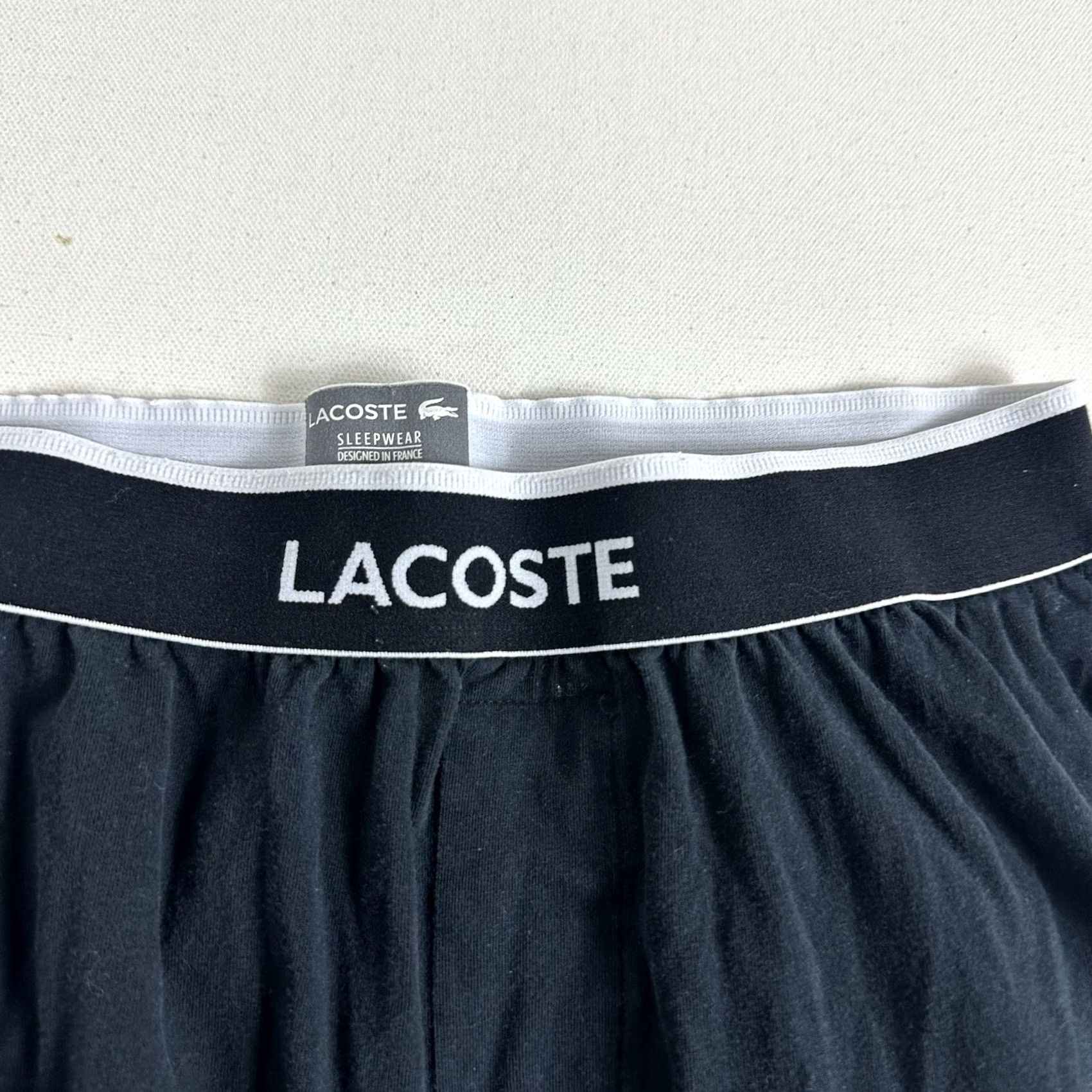 Lacoste Lacoste Pajama Pants Men Sleepwear Black White Two-Tone Waistband Pockets Sweatpants Cotton Blend Jersey Two-Color Elastic Waist Size S Size US 29 - 6 Thumbnail