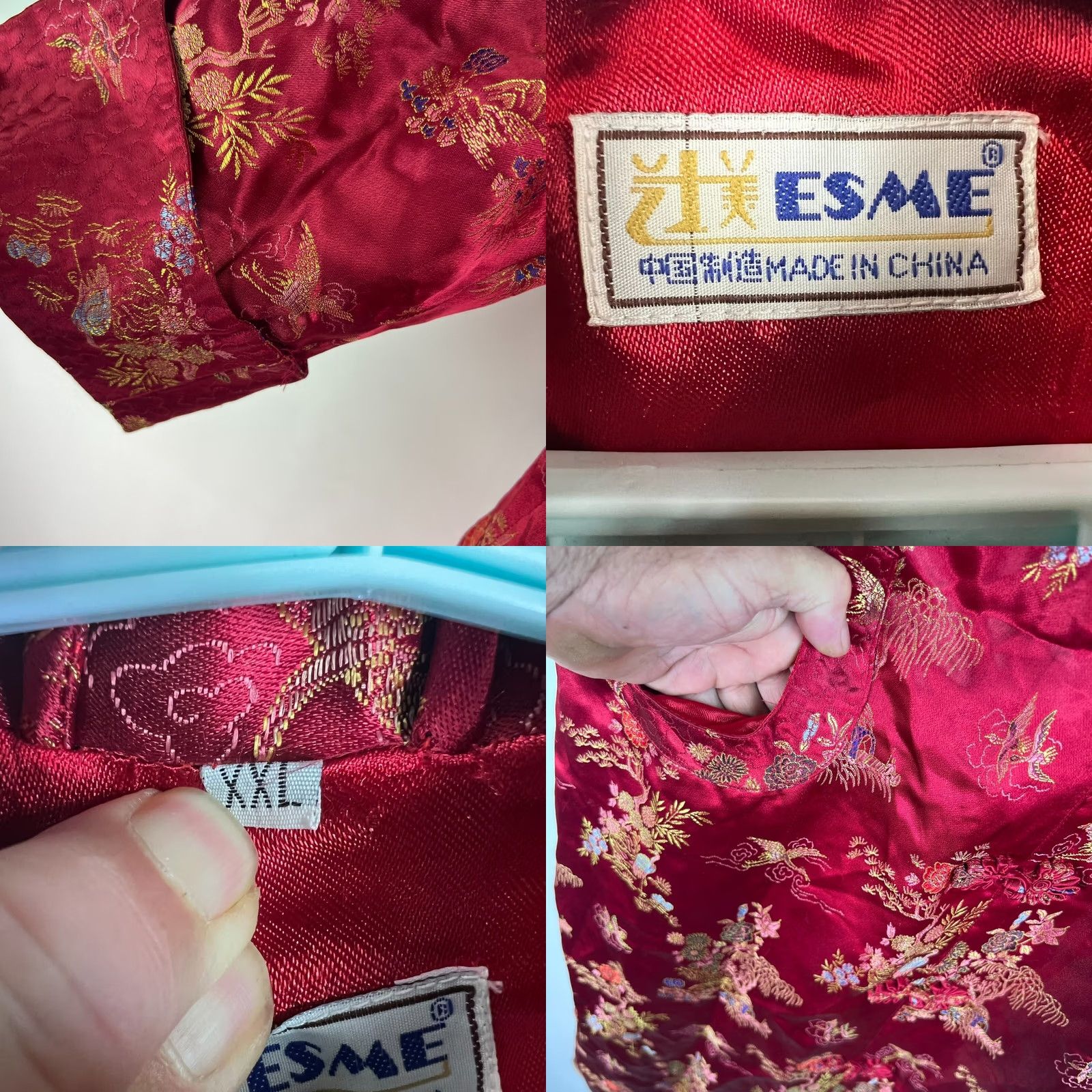 Vintage VINTAGE Esme Red Embroidered House Coat Shirt XXL 1990s Art Deco Silk Duster Jacket Rayon Womens Size XXL / US 16-18 / IT 52-54 - 8 Thumbnail