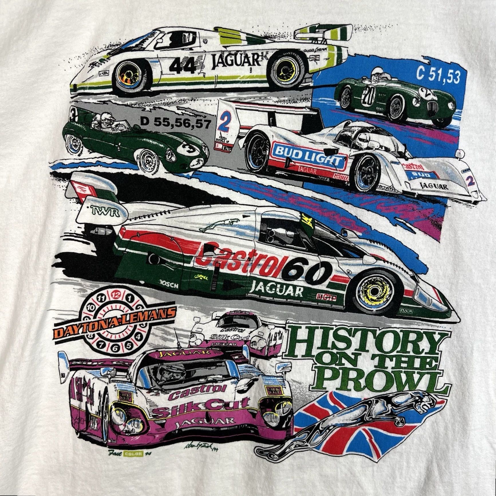 Vintage VINTAGE 90s All Sport Jaguar Daytona LeMans IMSA Car Racing Graphic Tee Adult XL White Mens Size US XL / EU 56 / 4 - 5 Thumbnail