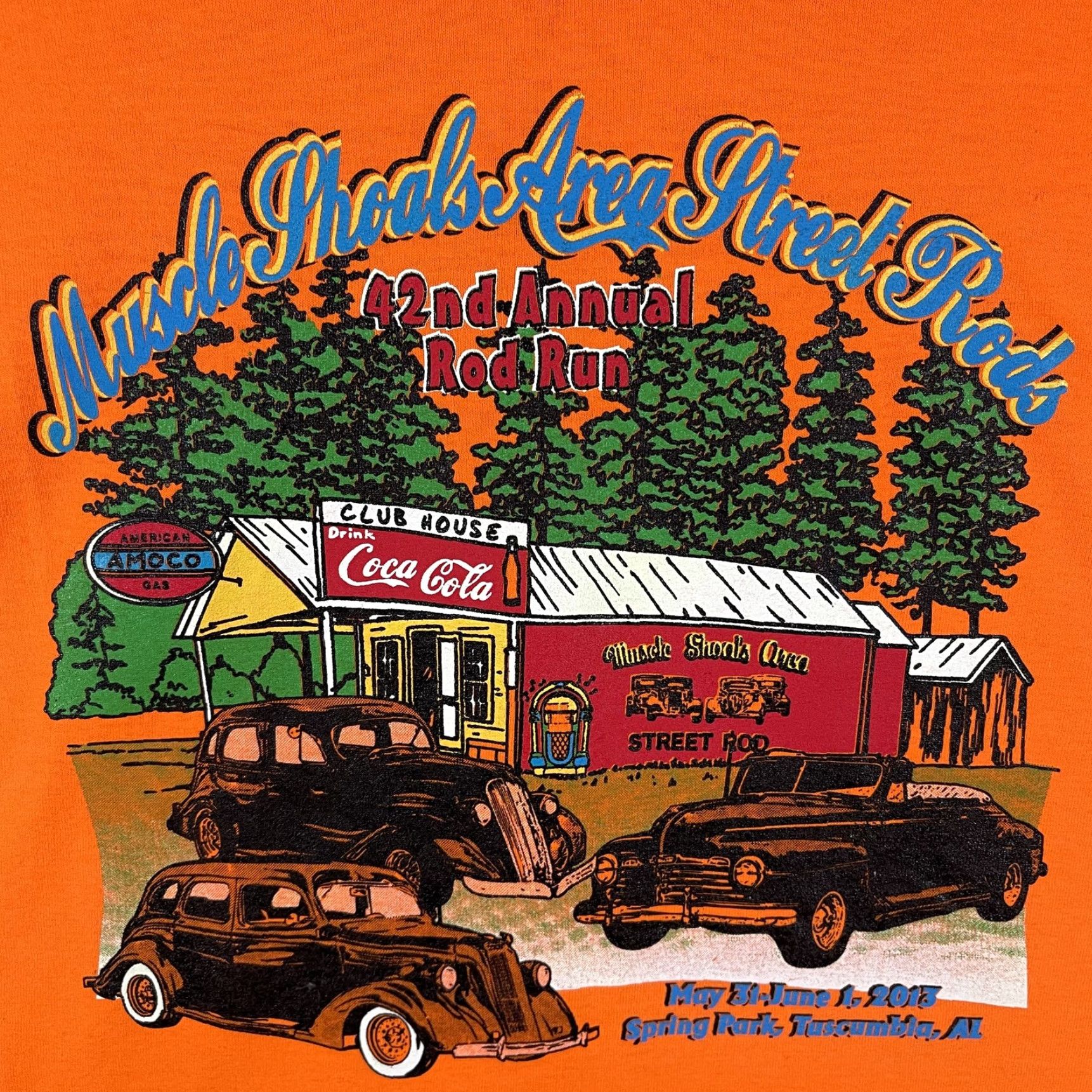 Gildan Gildan Shirt Mens XL Orange Muscle Shoals Street Rods Coca-Cola Show 2013 Tee Size US XL / EU 56 / 4 - 4 Thumbnail